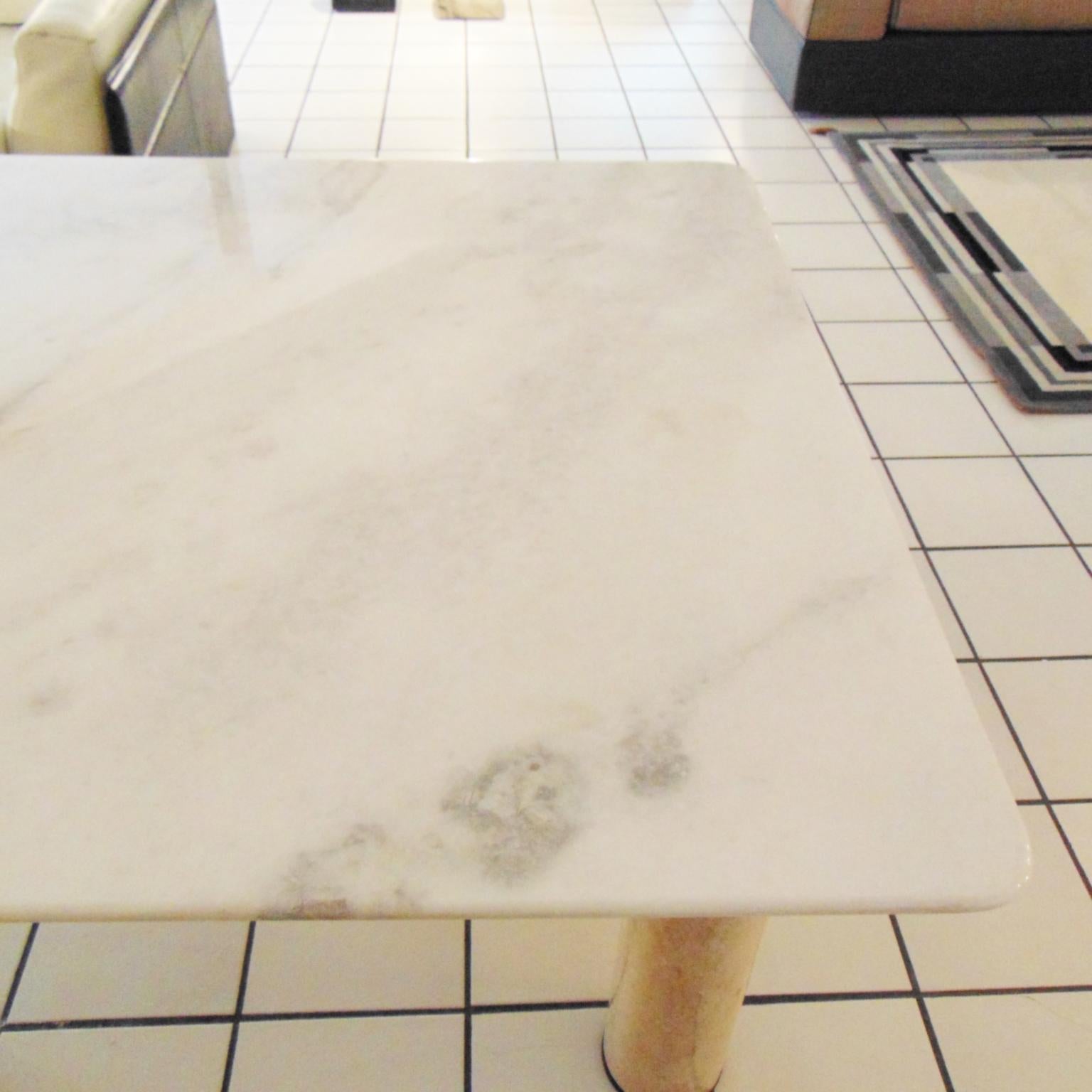 1981 Large Square Dining Table White Marble and Travertine, Sormani, Italy 9