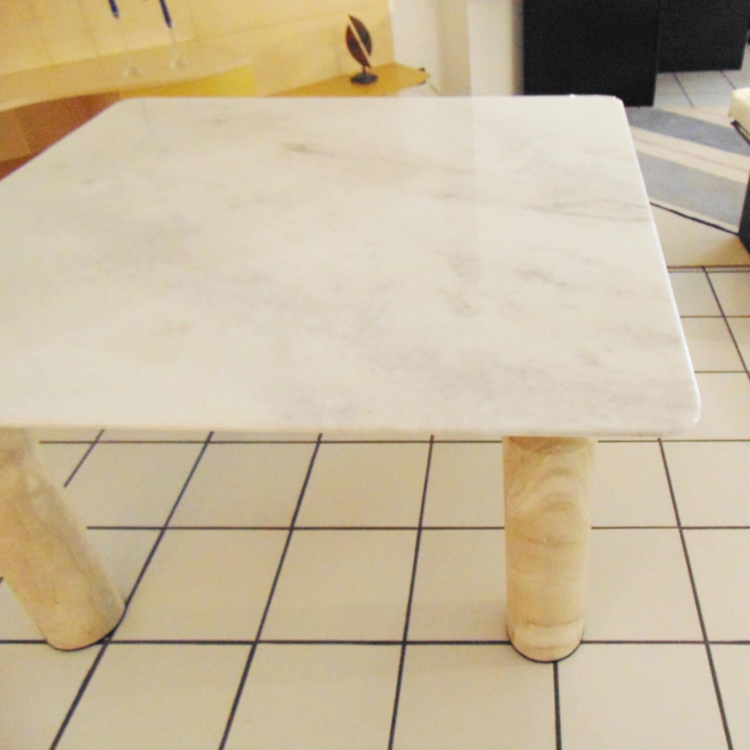 1981 Large Square Dining Table White Marble and Travertine, Sormani, Italy 10