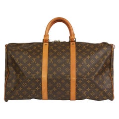 1981 Louis Vuitton Brown Monogram Coated Canvas & Vachetta Vintage Keepall 50