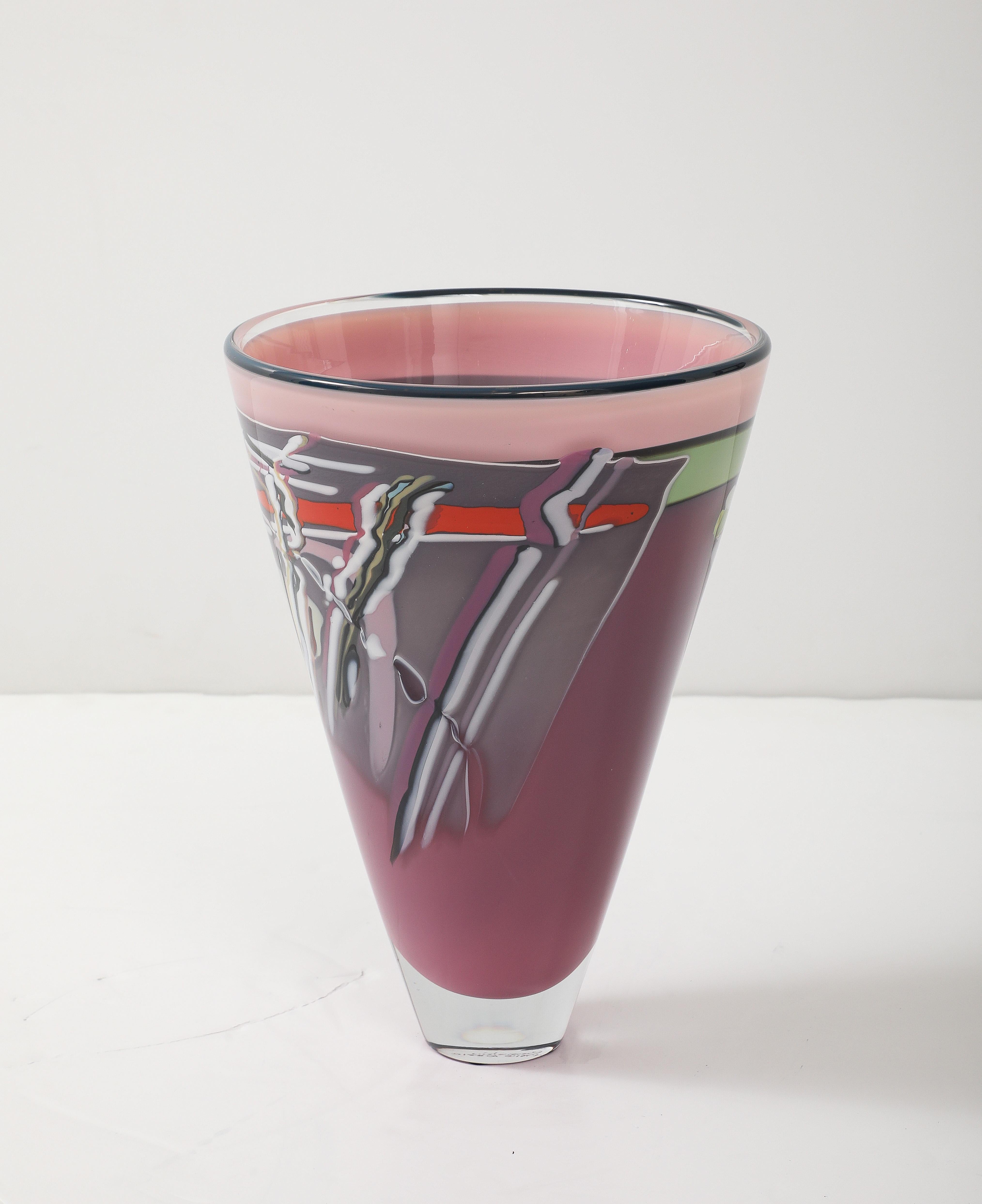 Americano 1981 Rick Bernstein Vaso modernista in vetro artistico in vendita