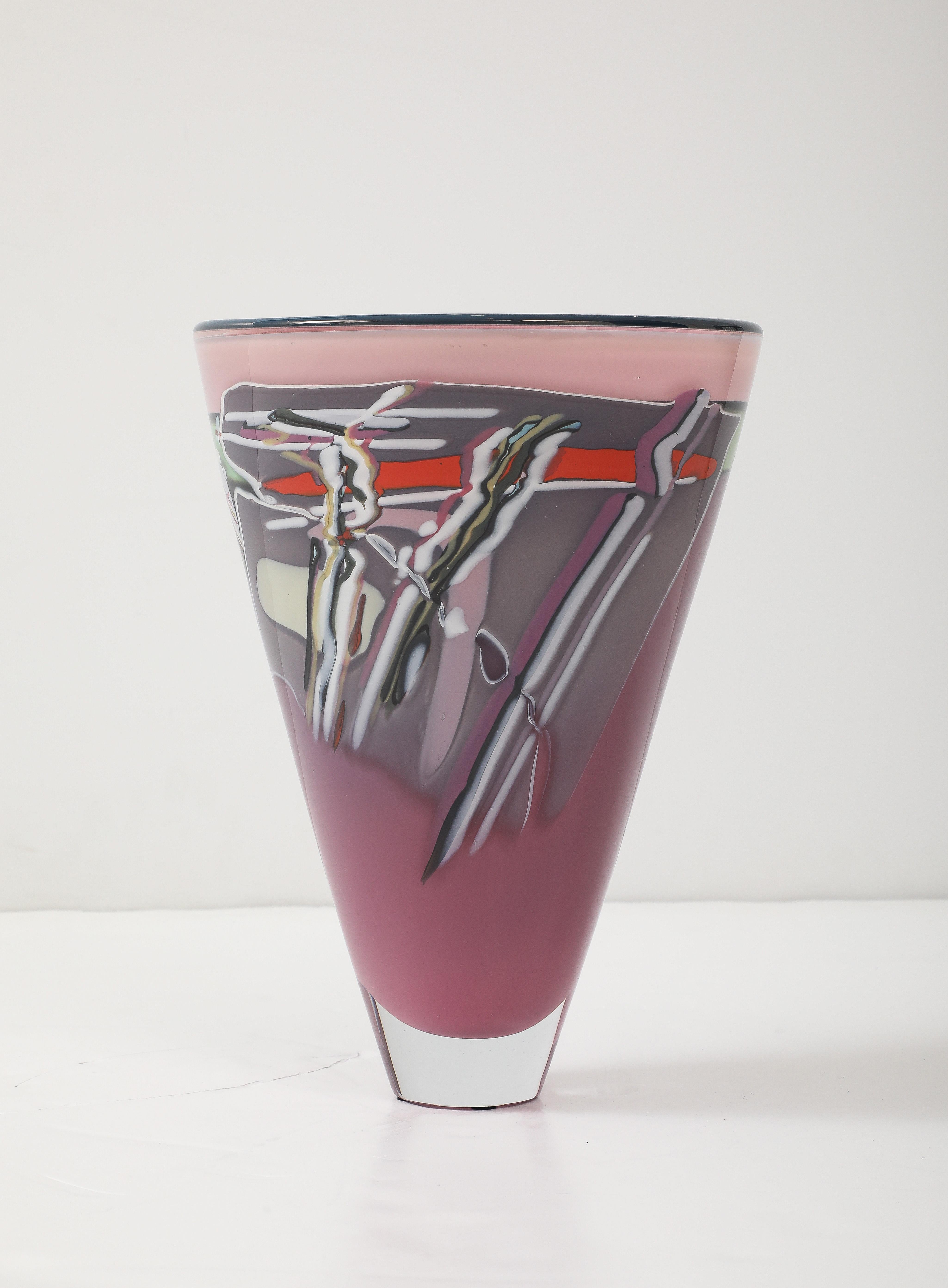 Vetro artistico 1981 Rick Bernstein Vaso modernista in vetro artistico in vendita