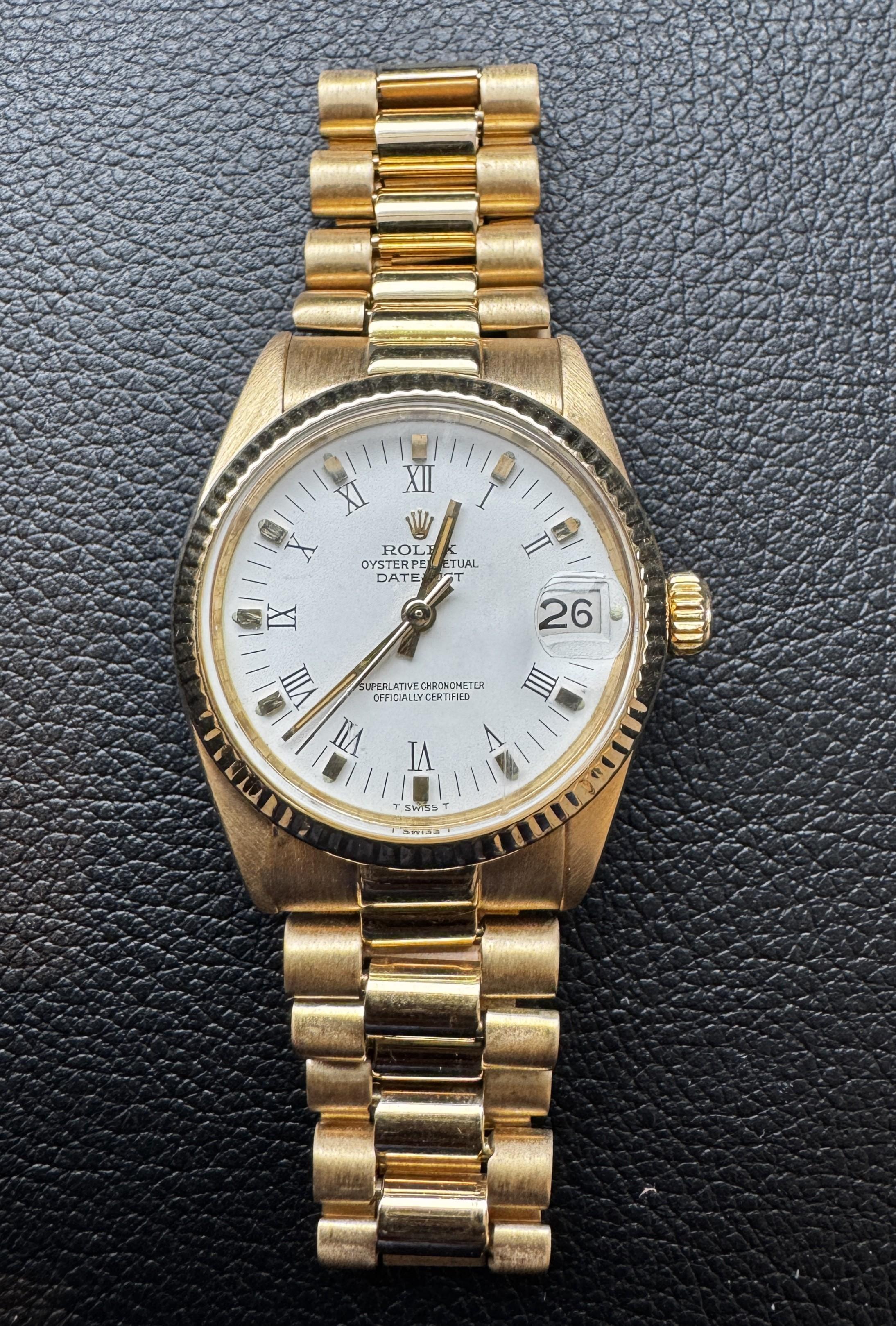 1981 Rolex Datejust 31 President 6827 18K Yellow Gold Watch White Roman ...