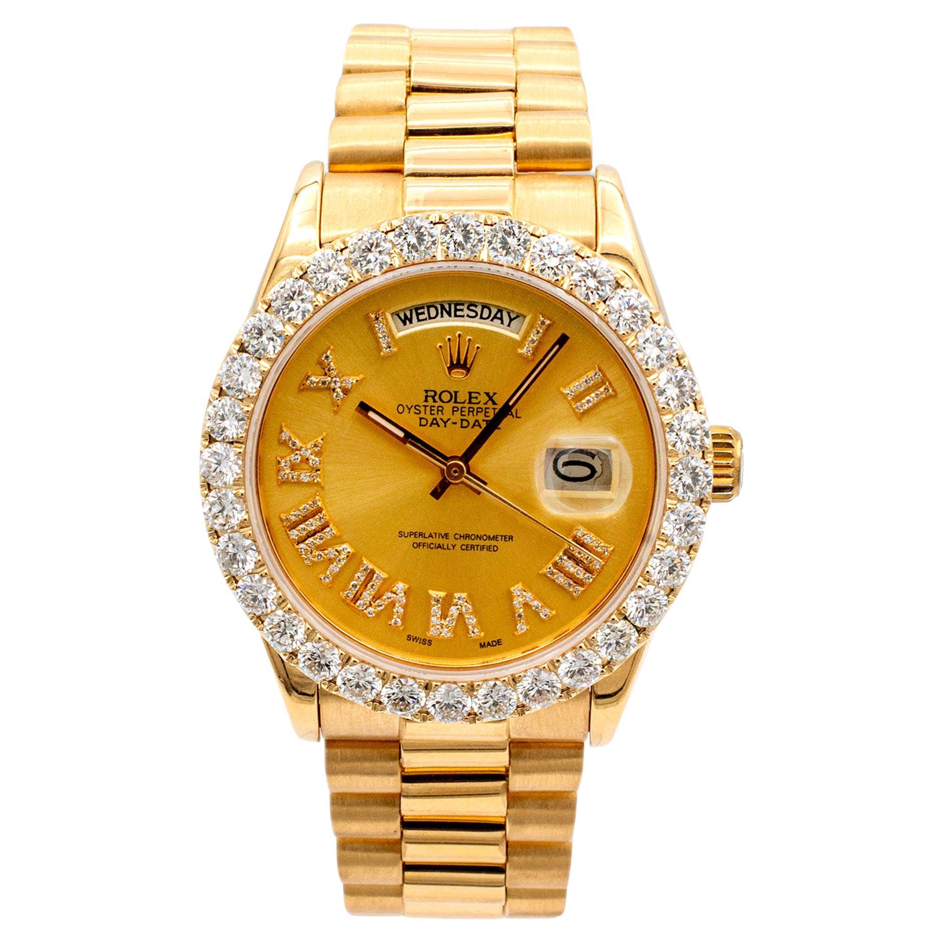 1981 Rolex Day-Date 36mm 18038 Diamant-Zifferblatt-Lünette 18K Gelbgold Uhr