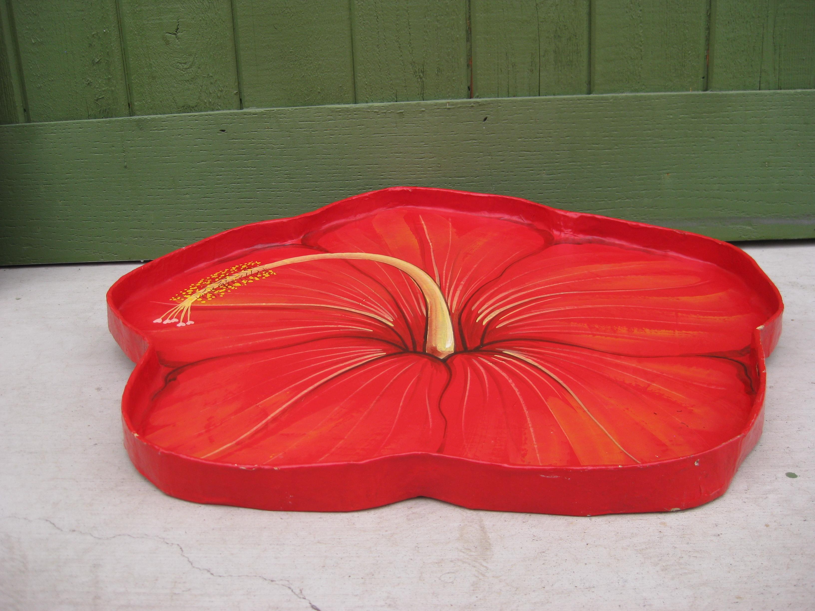 1981 Rosenthal-Netter Hand Painted Papier Mache Hibiscus Flower Serving Tray 22