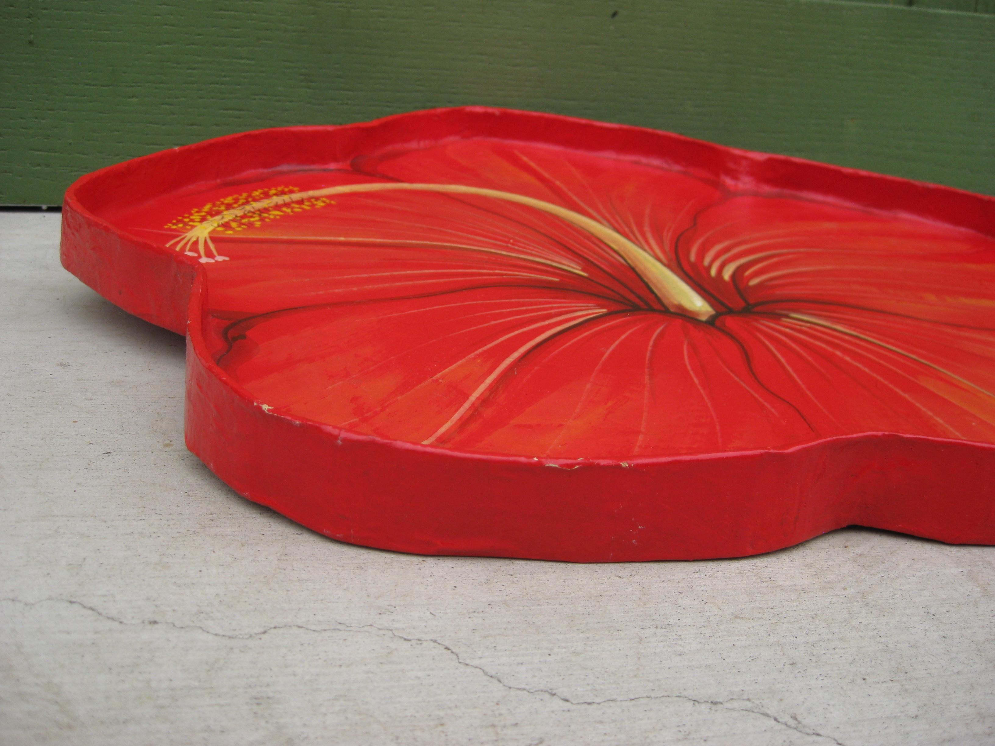 1981 Rosenthal-Netter Hand Painted Papier Mache Hibiscus Flower Serving Tray 22