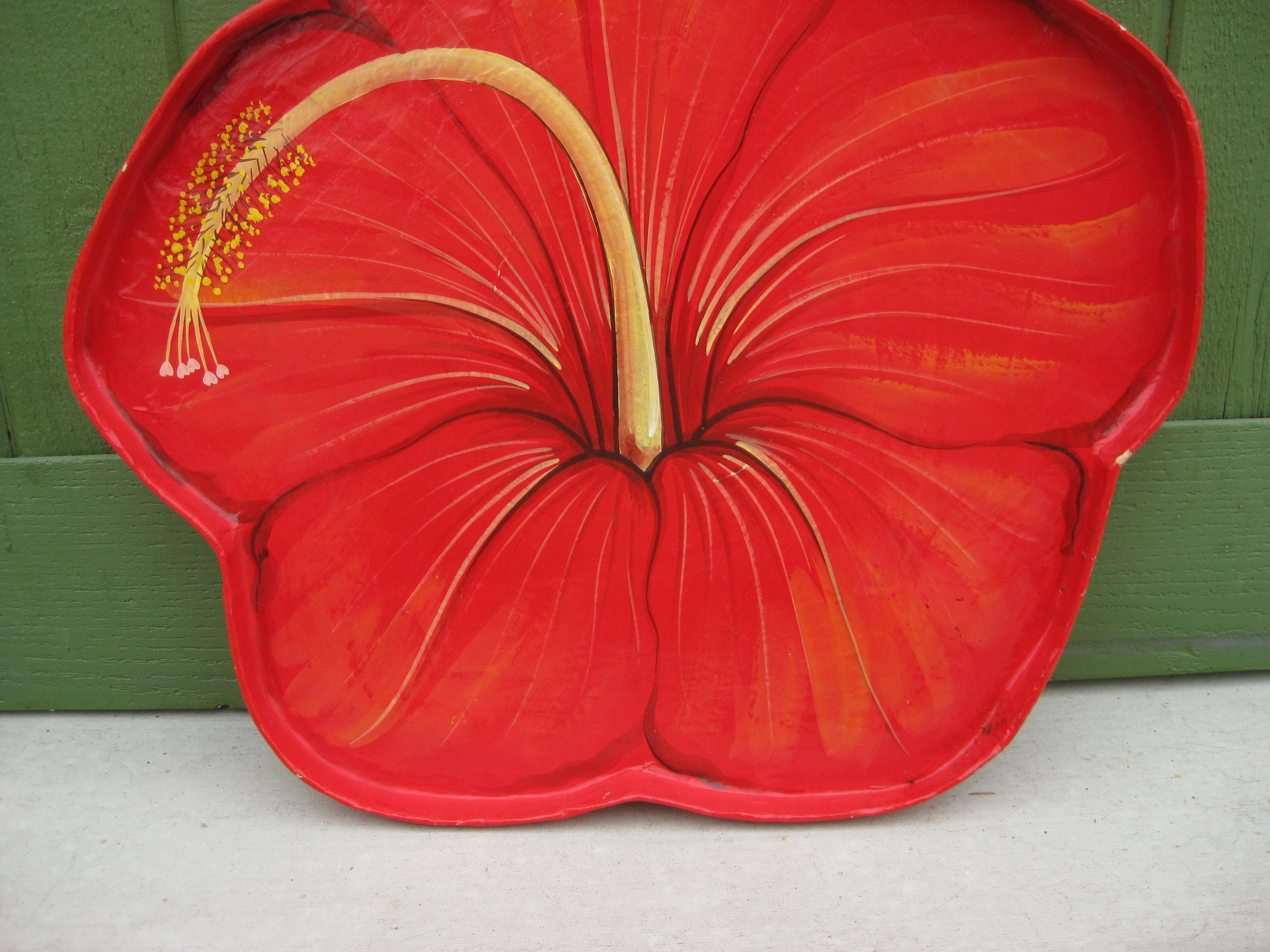 Thai 1981 Rosenthal-Netter Hand Painted Papier Mache Hibiscus Flower Serving Tray 22