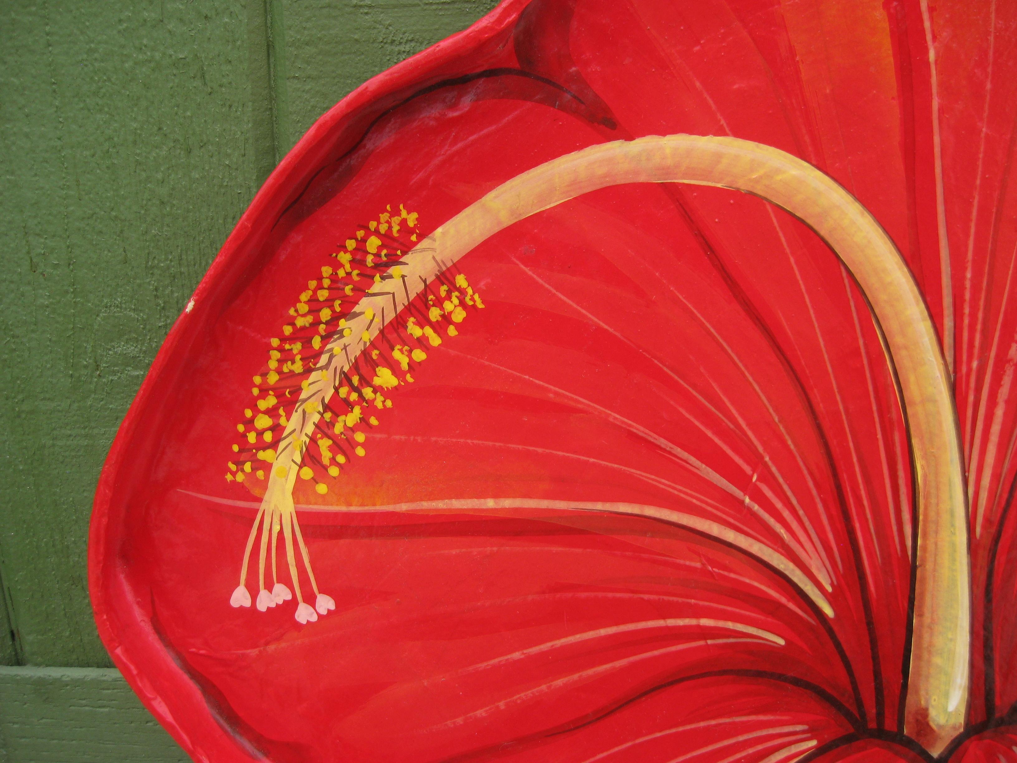 Hand-Crafted 1981 Rosenthal-Netter Hand Painted Papier Mache Hibiscus Flower Serving Tray 22