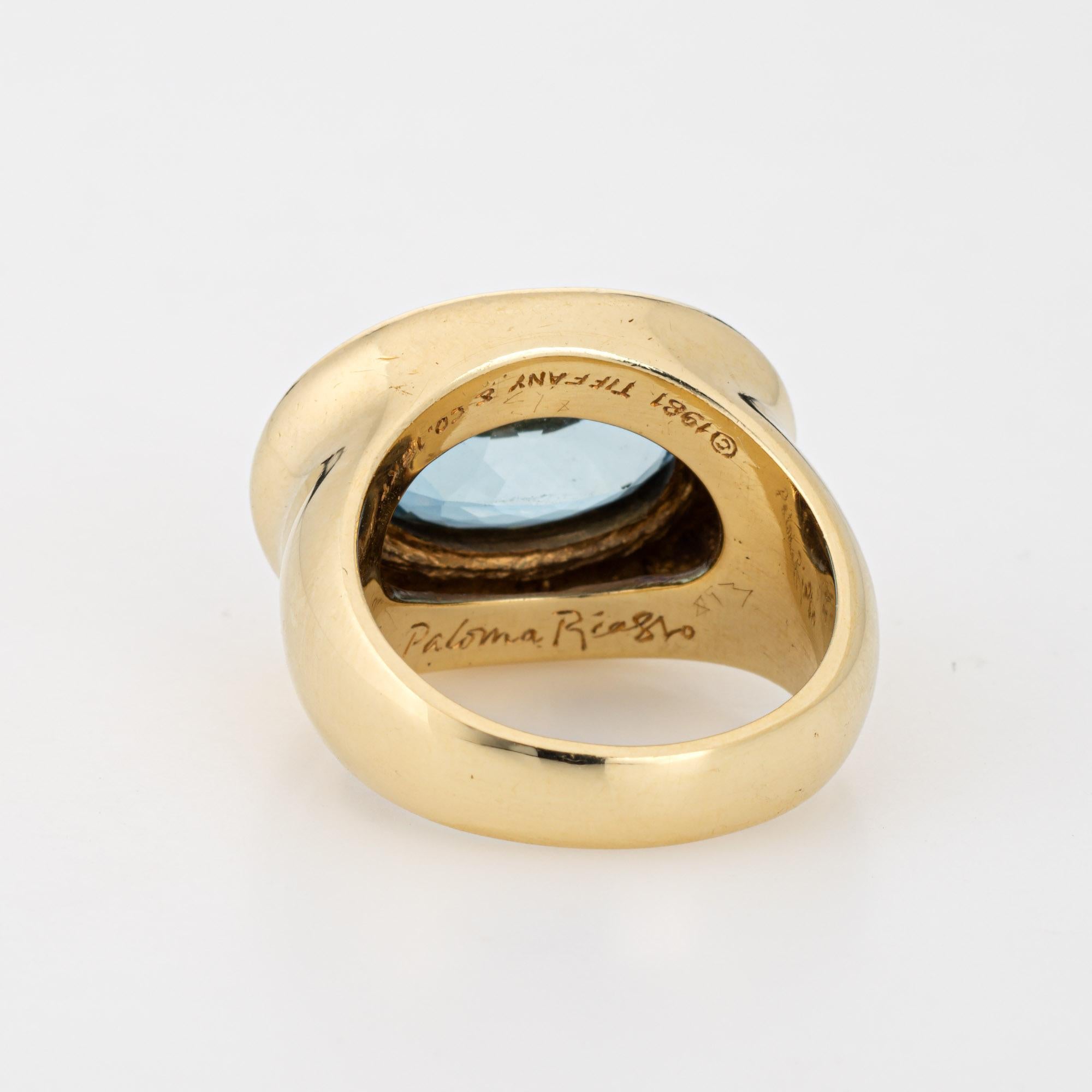 Oval Cut 1981 Tiffany & Co Aquamarine Ring Paloma Picasso Vintage 18k Gold Sz 6.5 For Sale
