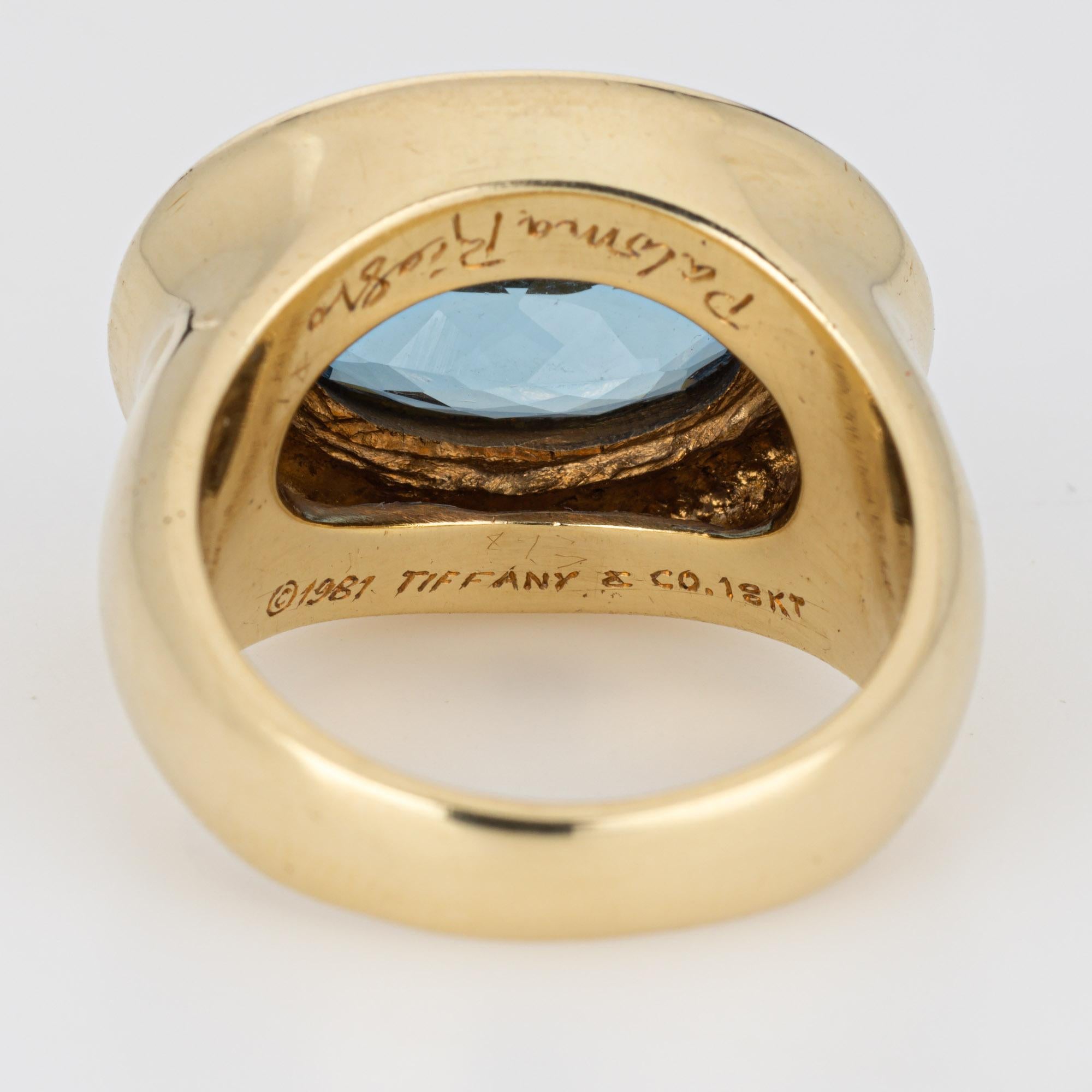 Women's 1981 Tiffany & Co Aquamarine Ring Paloma Picasso Vintage 18k Gold Sz 6.5 For Sale