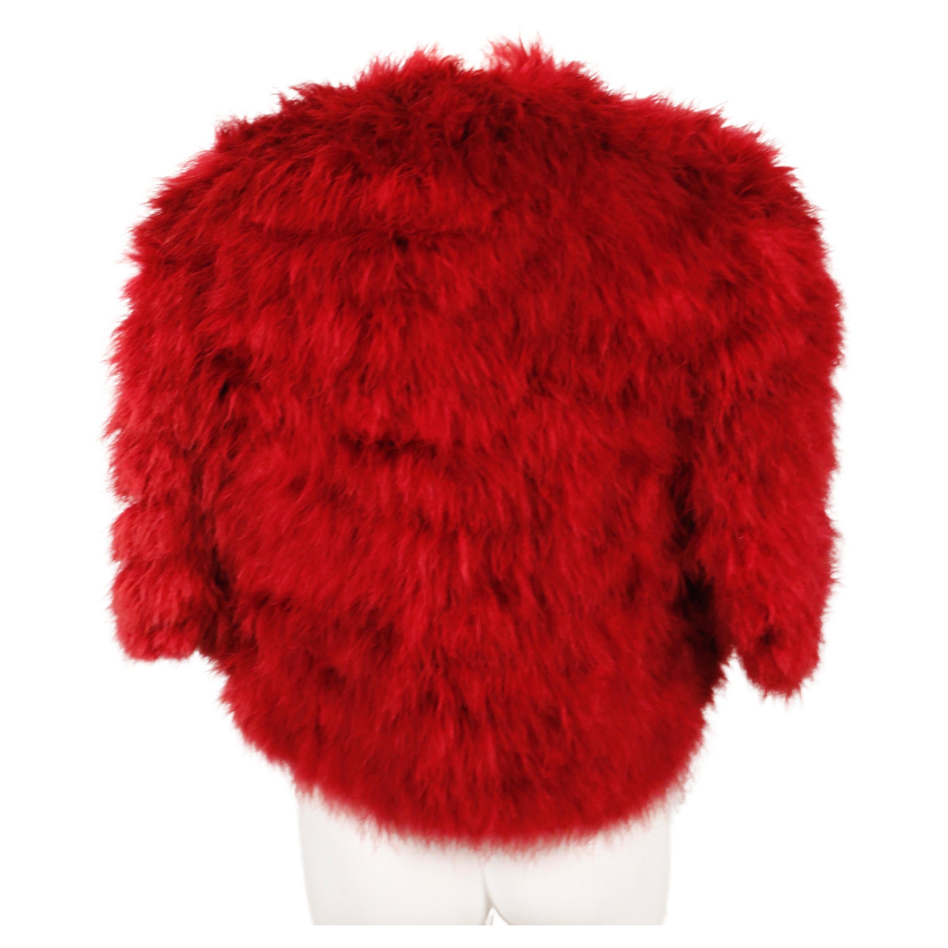 Women's or Men's 1981 YVES SAINT LAURENT fuchsia marabou feather RUNWAY chubby jacket For Sale
