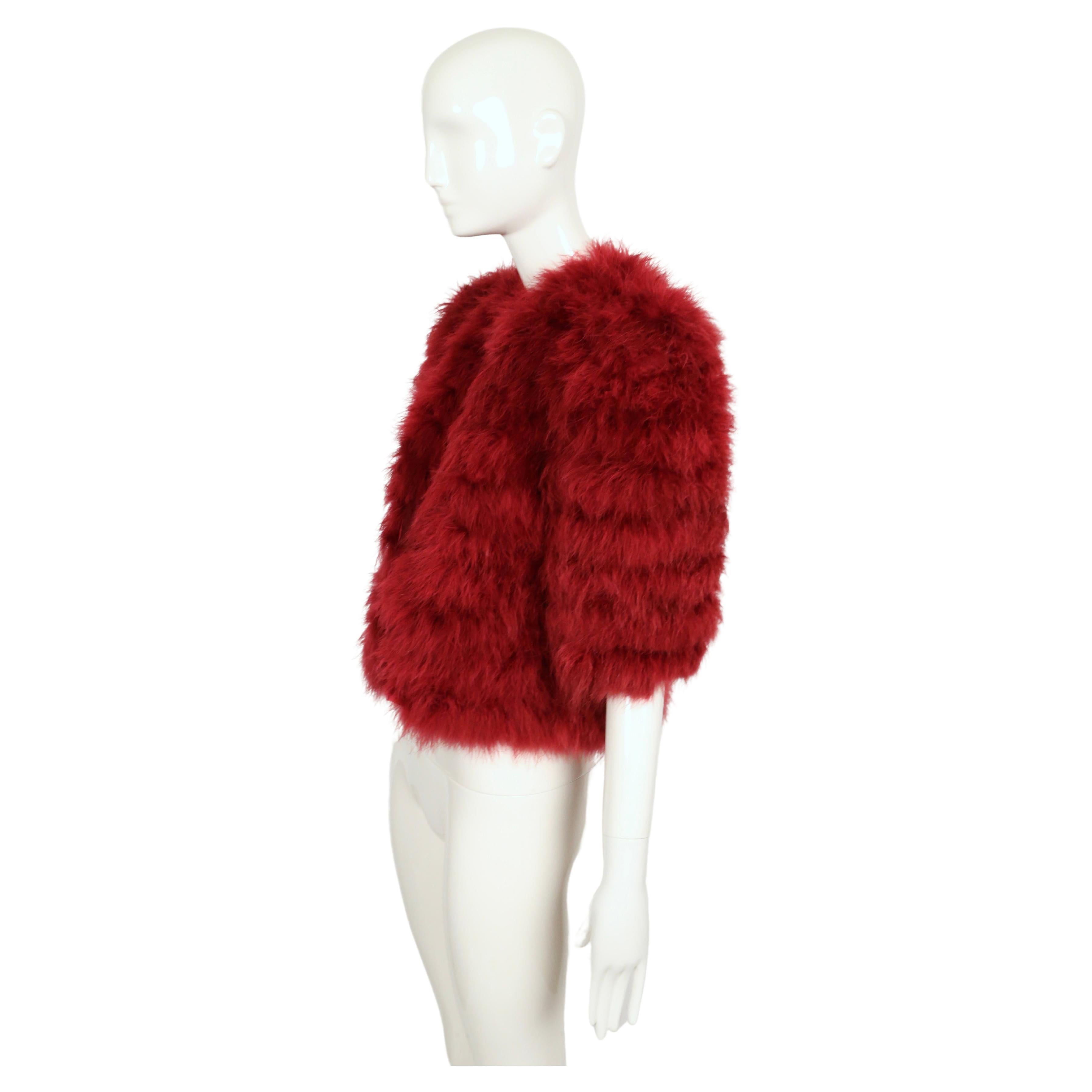 da uomo o donna 1981 Yves Saint Laurent, giacca RUNWAY fucsia con piume di marabù in vendita
