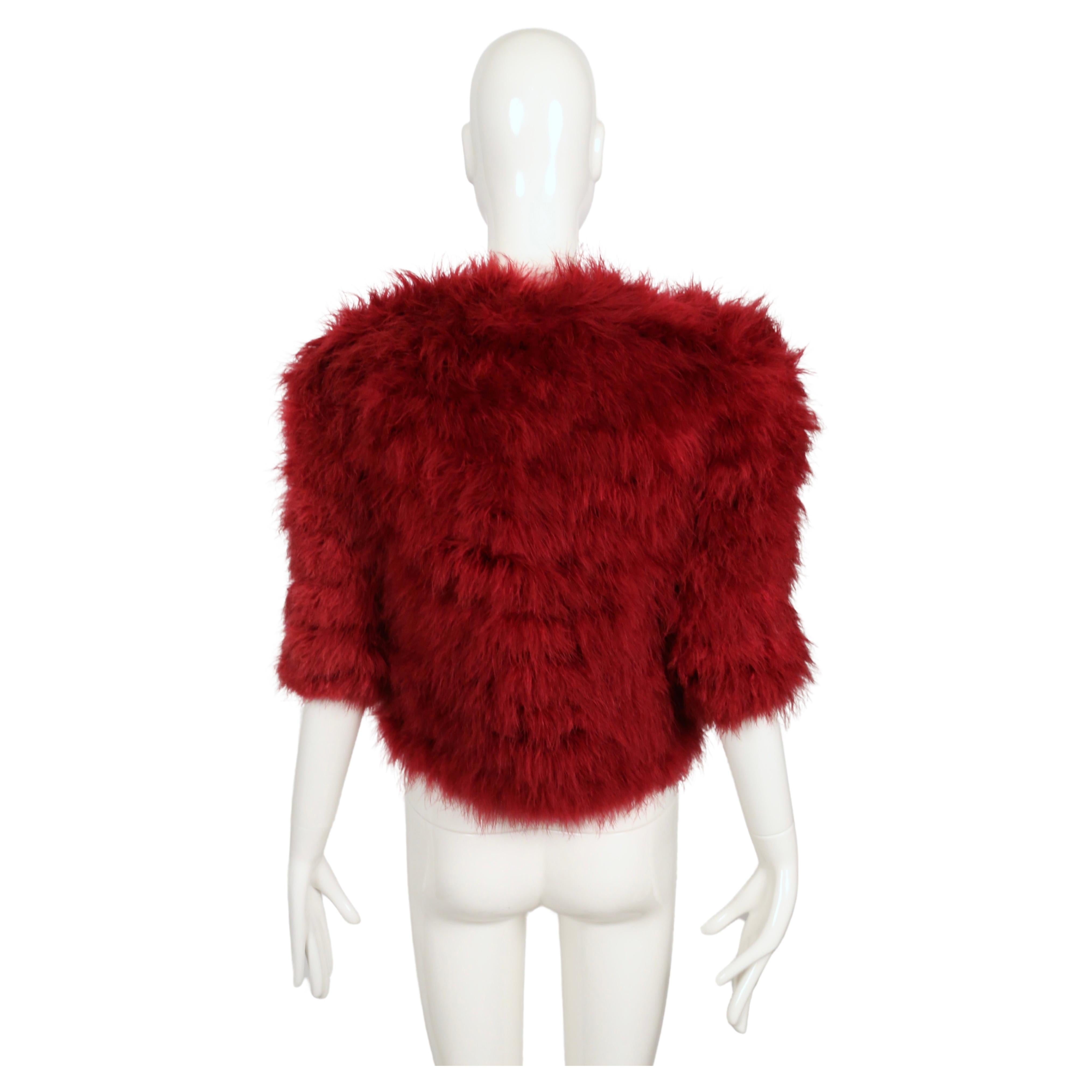 1981 Yves Saint Laurent, giacca RUNWAY fucsia con piume di marabù in vendita 3