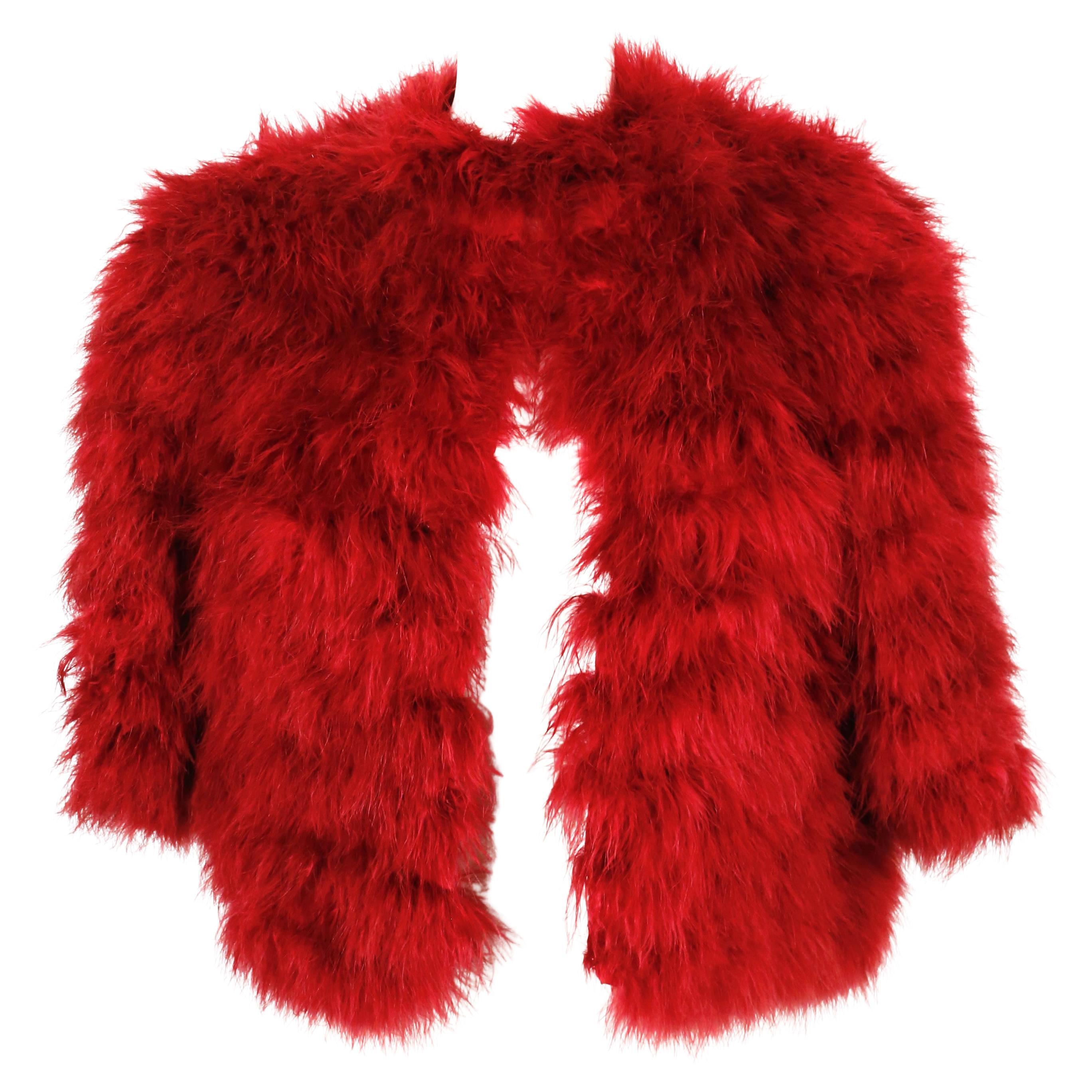 1981 YVES SAINT LAURENT fuchsia marabou feather RUNWAY chubby jacket For Sale
