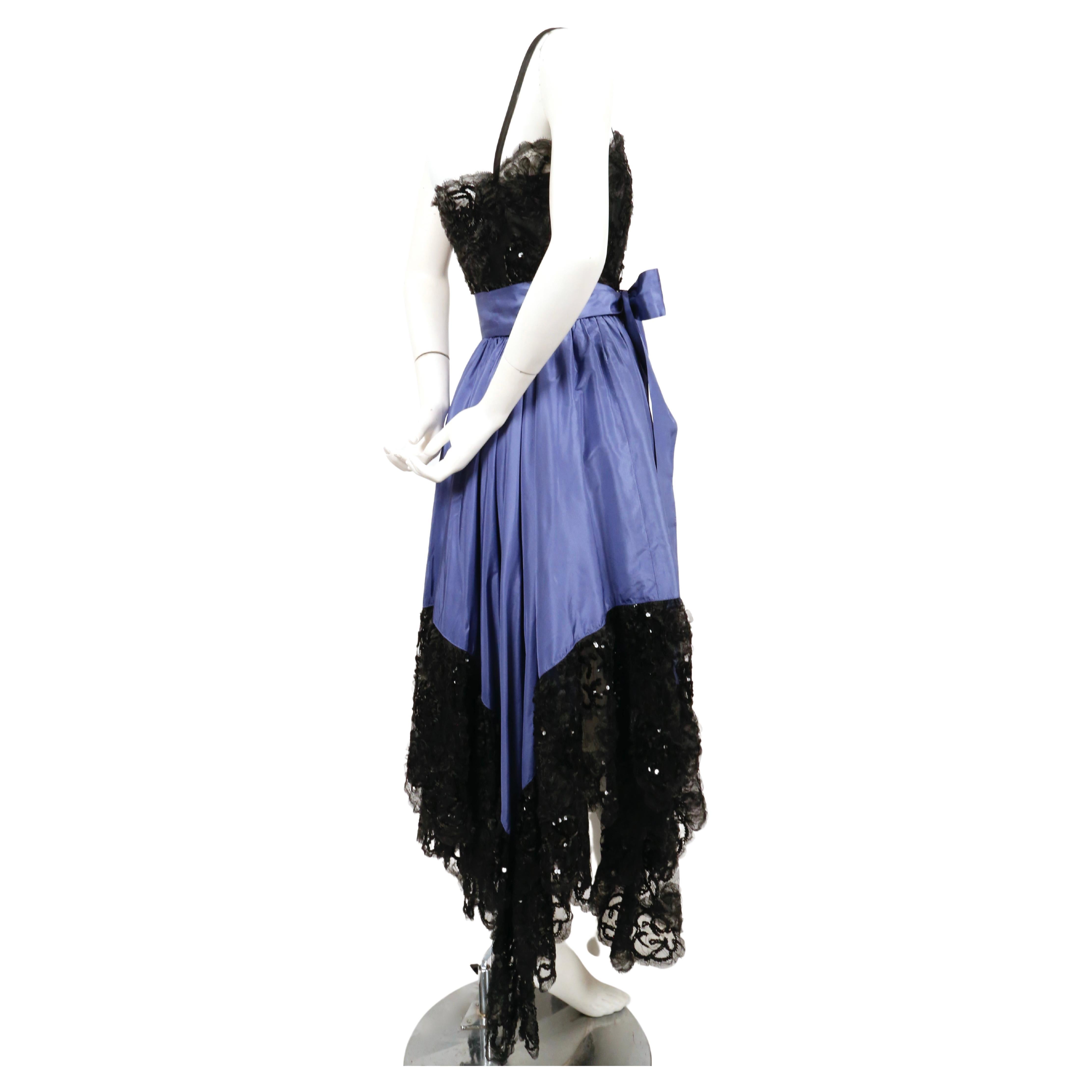 1981 YVES SAINT LAURENT lace and taffeta periwinkle runway dress with sequins  In Good Condition In San Fransisco, CA