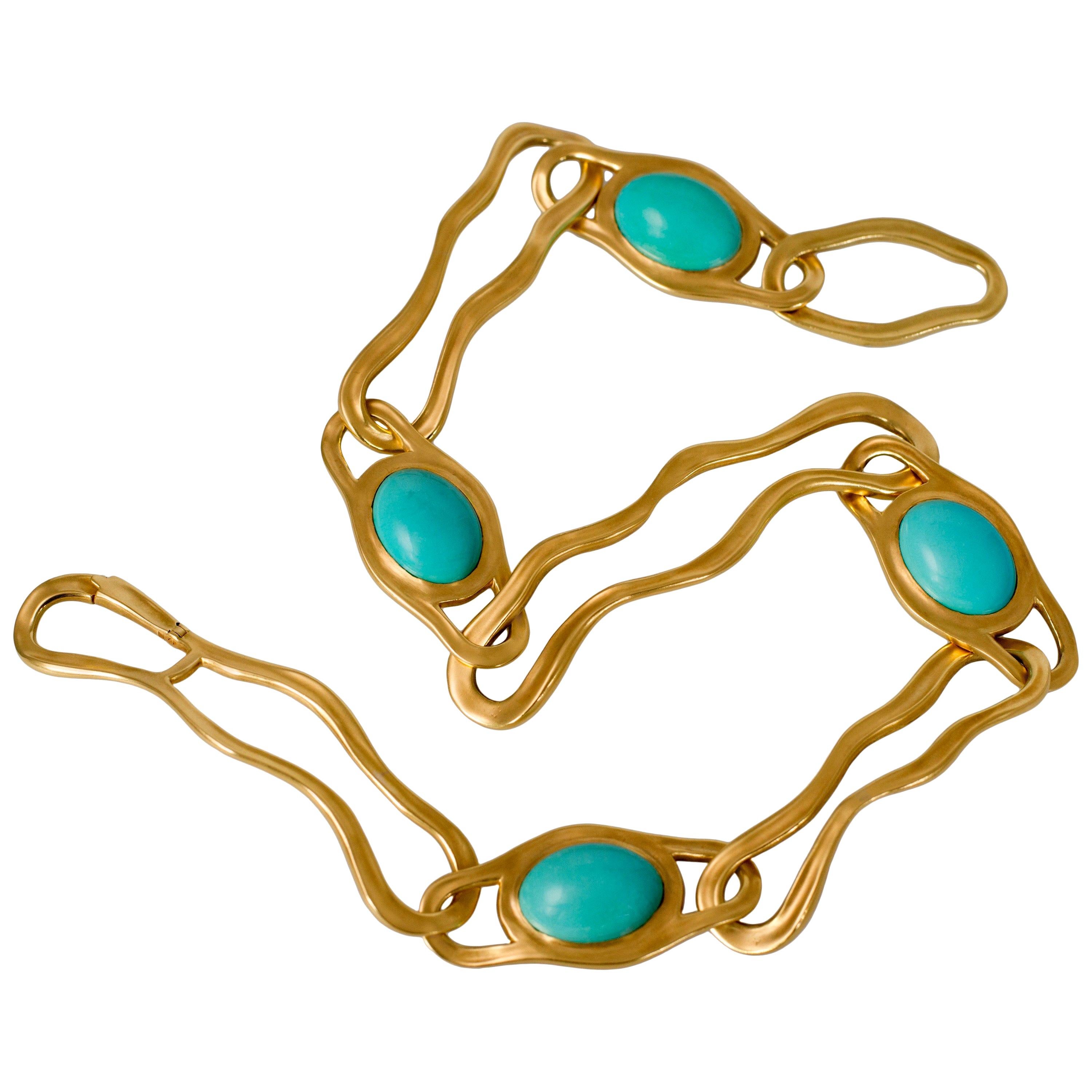 Angela Cummings for Tiffany & Co. Persian Turquoise Gold Link Necklace 1982 For Sale