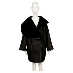 1982 ANNE MARIE BERETTA black shearling RUNWAY coat with oversized collar