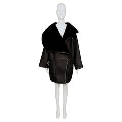1982 ANNE MARIE BERETTA black shearling RUNWAY coat with oversized collar