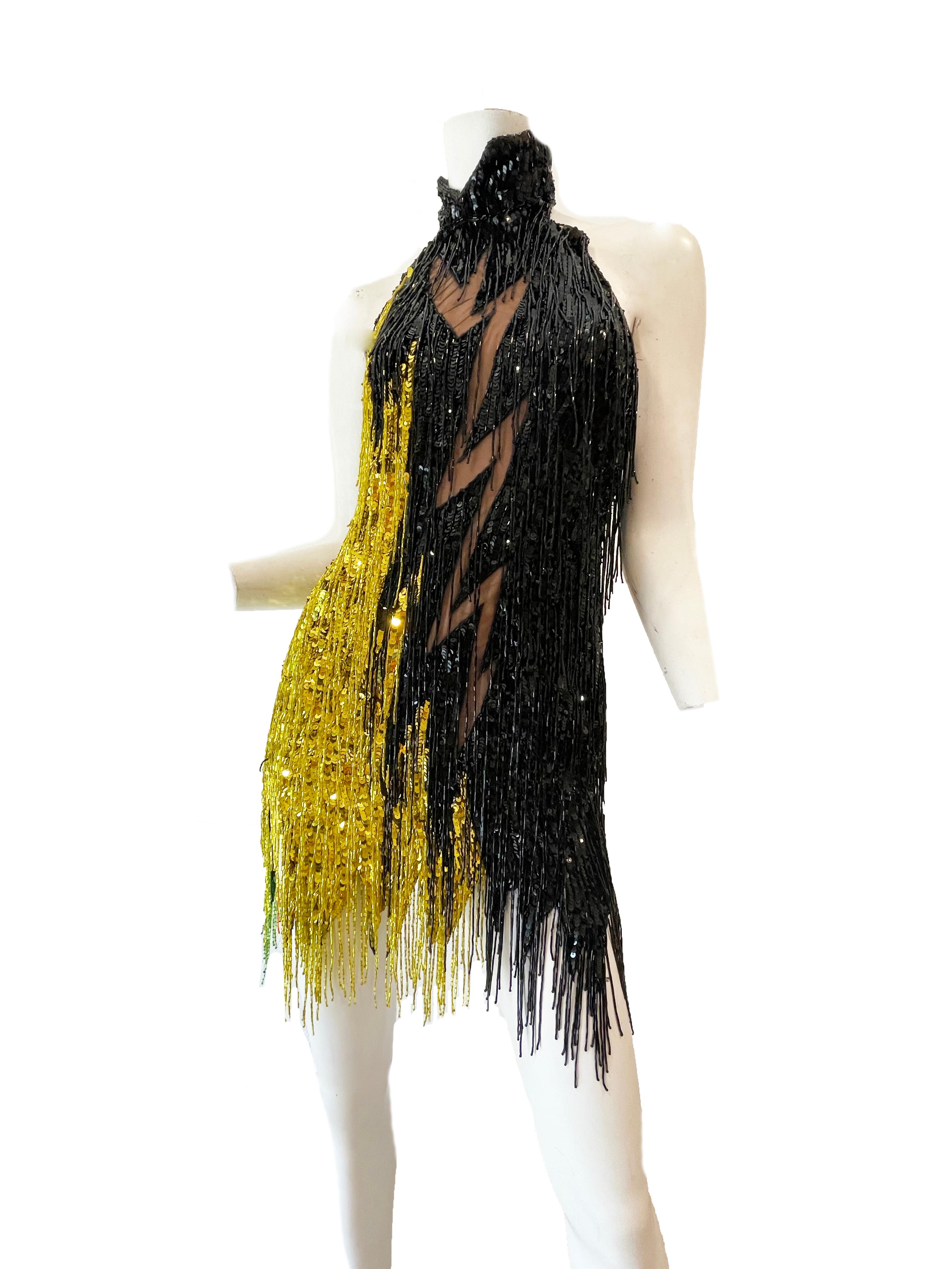 1982 Bob Mackie Couture Beaded Lighting Bolt Dress with Sheer Panels. Condition: Excellent
size S/ M 
