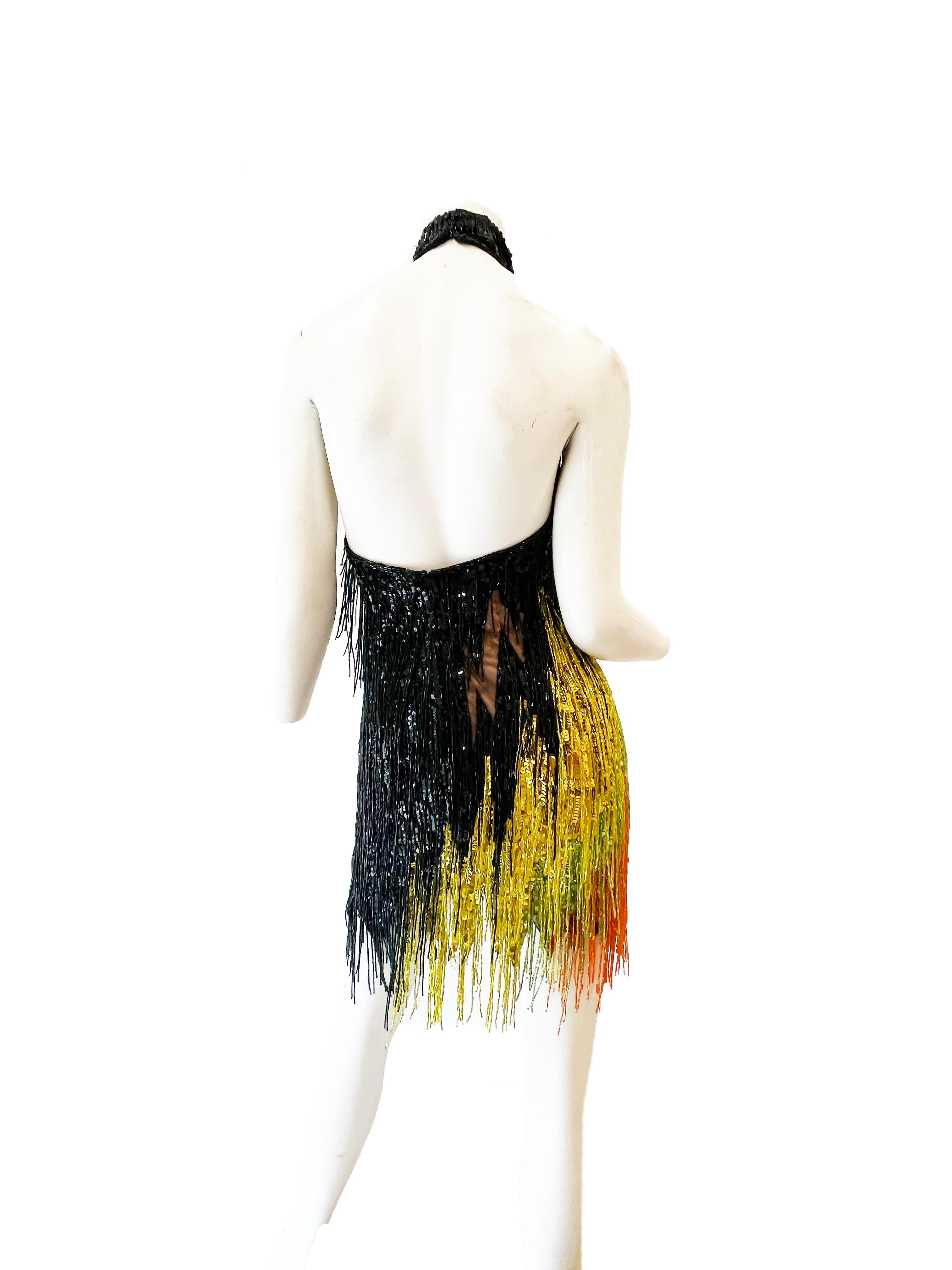 Black 1982 Bob Mackie Couture Beaded Lighting Bolt Dress with Sheer Panels