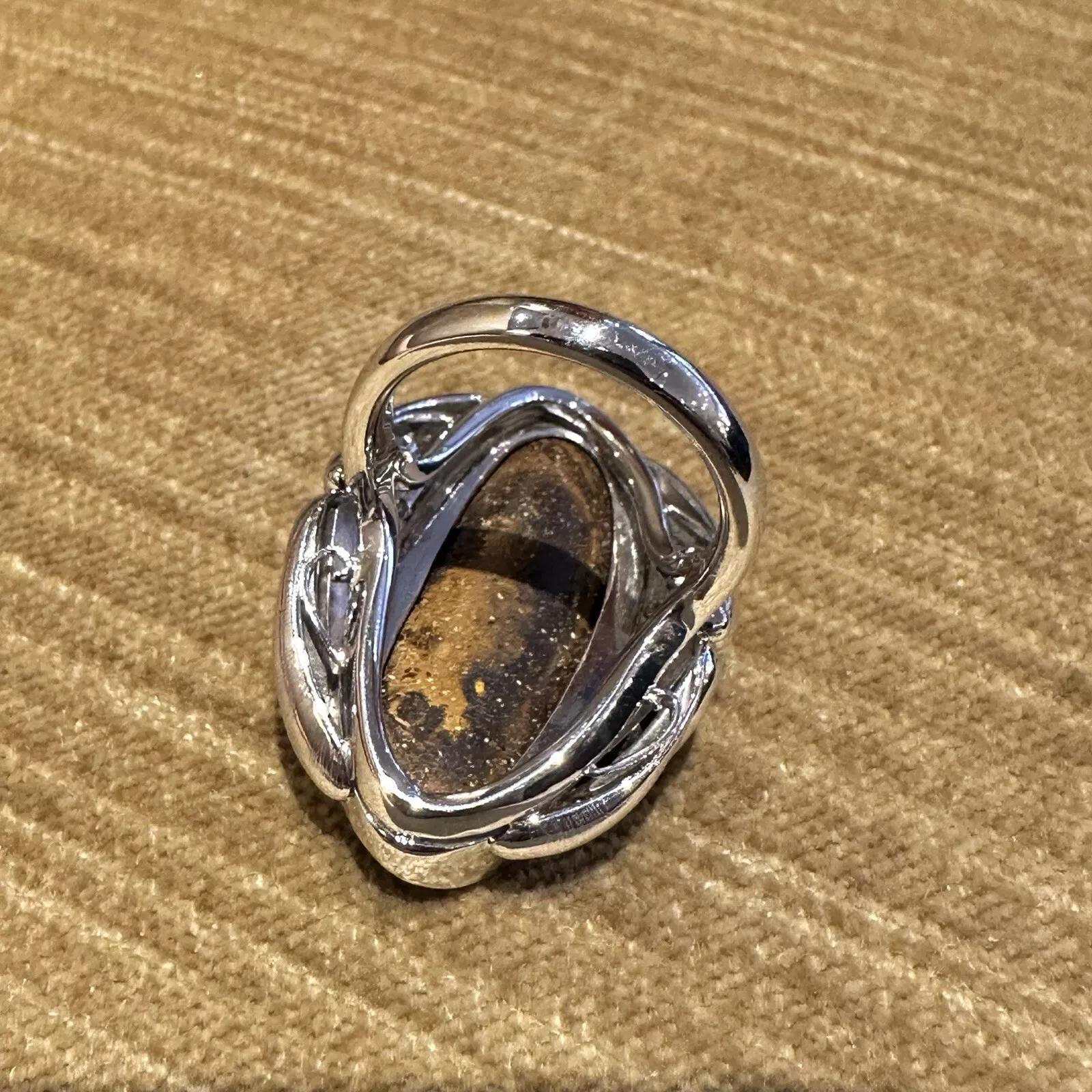 19.82 carat Boulder Opal and Diamond Ring in Platinum In Excellent Condition For Sale In La Jolla, CA