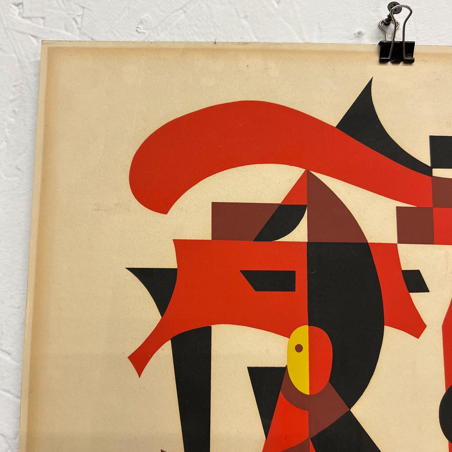 1982 Carlos Mérida Obra de Arte Modernista Cubista Dibujo Precolombino Mexicano