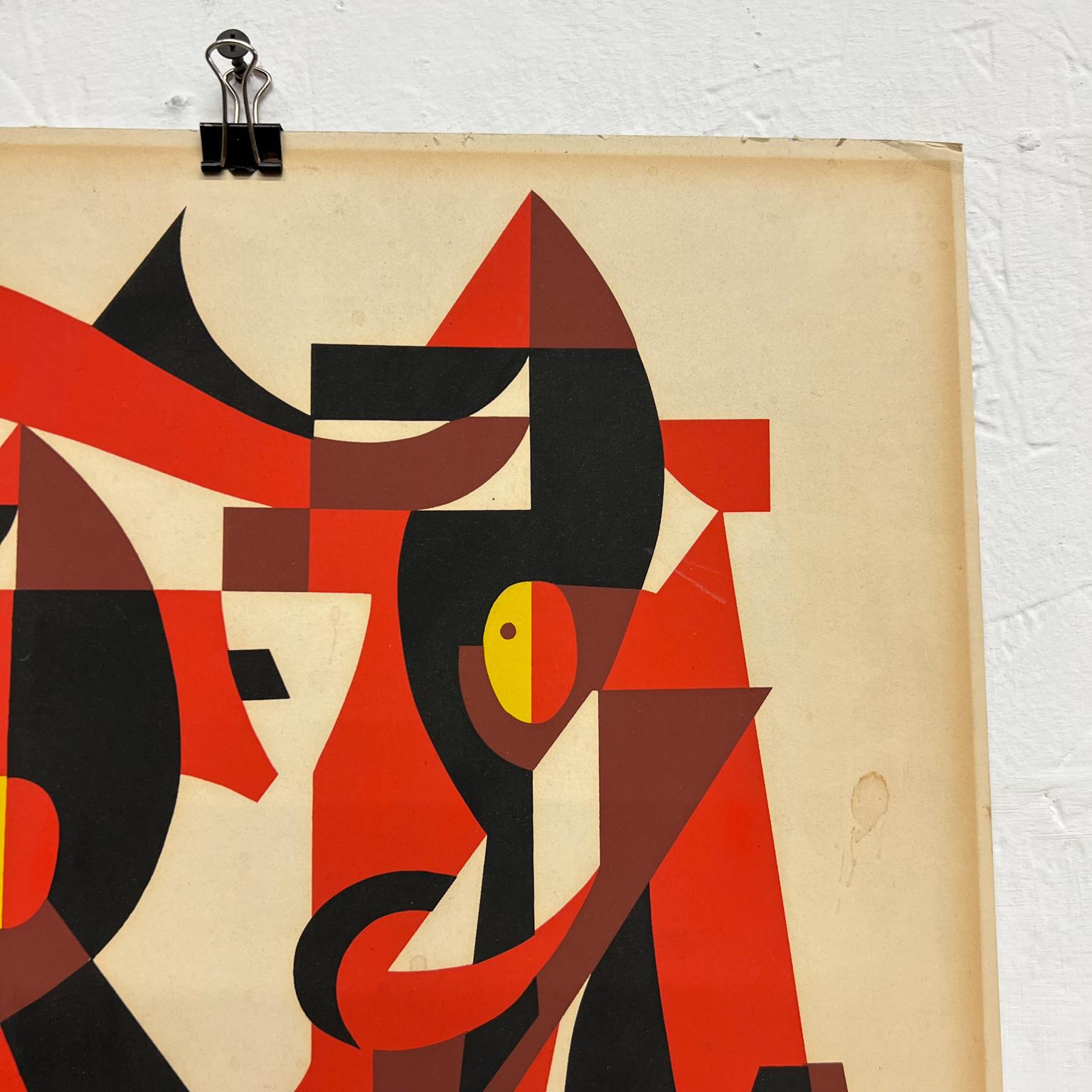 1982 Carlos Mérida Obra de Arte Modernista Cubista Dibujo Precolombino en Bueno Estado en Chula Vista, CA