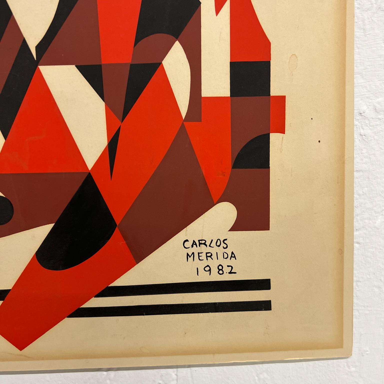 1982 Carlos Mérida Obra de Arte Modernista Cubista Dibujo Precolombino Papel