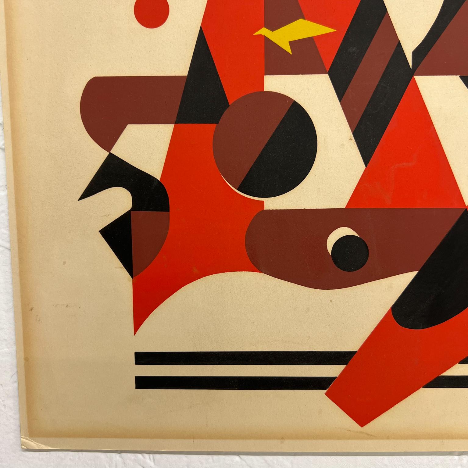 1982 Carlos Mérida Obra de Arte Modernista Cubista Dibujo Precolombino 1