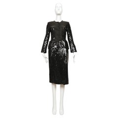 Traje de chaqueta y falda negro con lentejuelas de CHANEL de 1982