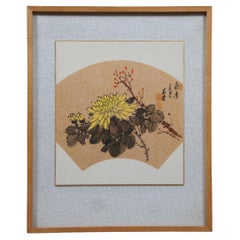 1982 Chinese Fragrance of Autumn Chrysanthemum Willow Flower Watercolor Fan