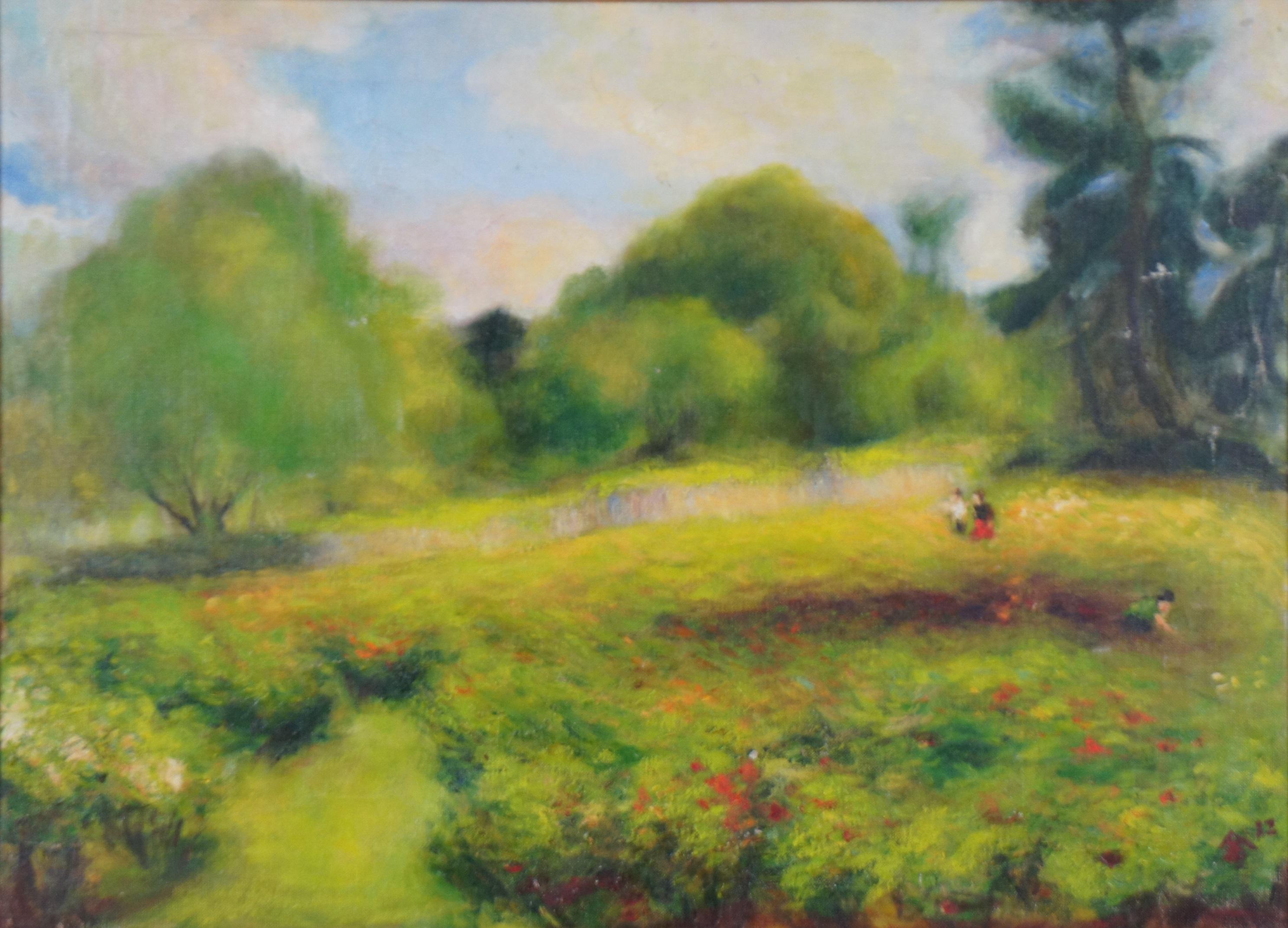 Peinture à l'huile impressionniste sur toile de paysage de Chun Hwa Hwang, 1982 Bon état - En vente à Dayton, OH
