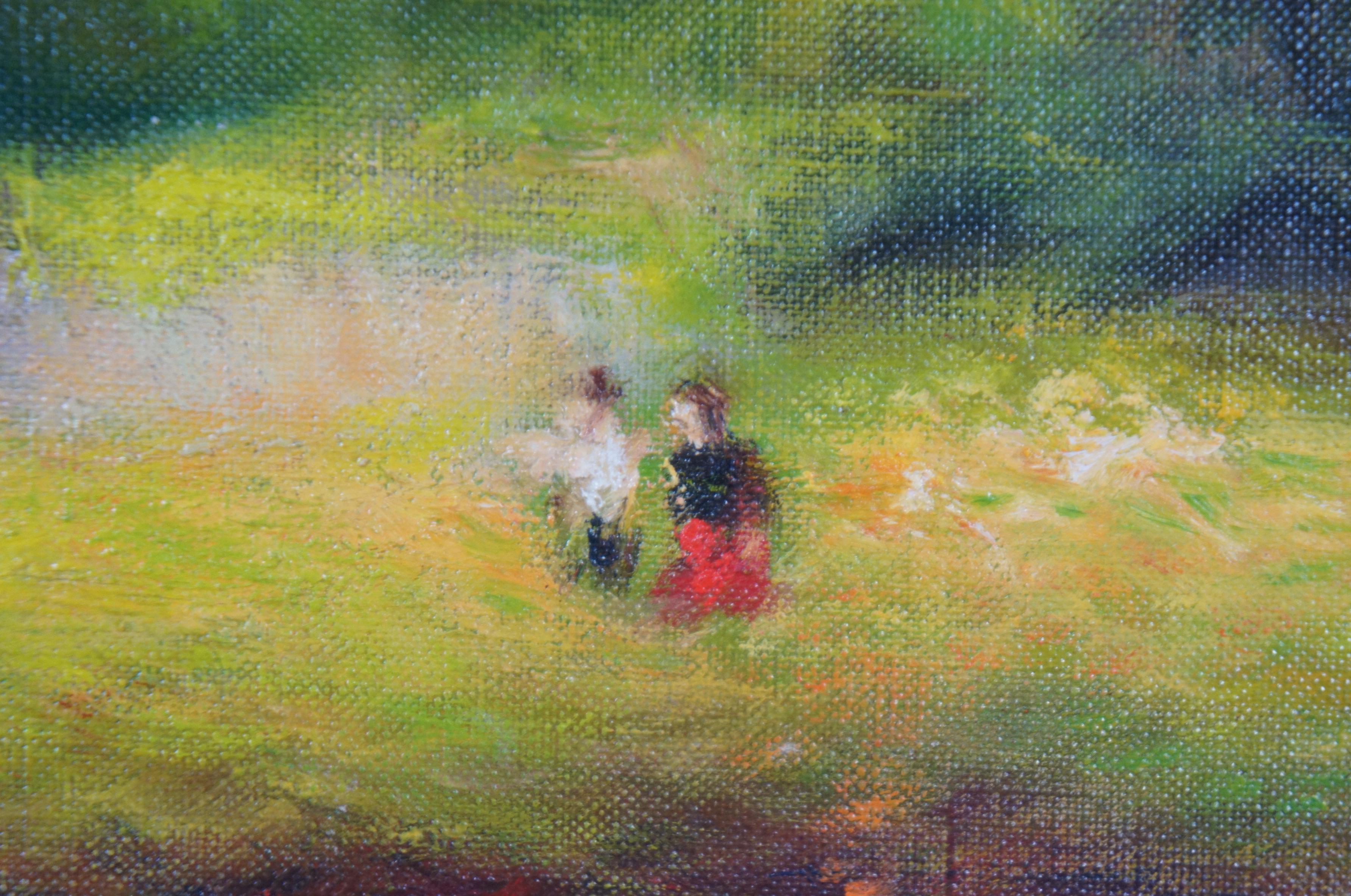1982 Chun Hwa Hwang Impressionist Oil Landscape Painting on Canvas In Good Condition For Sale In Dayton, OH