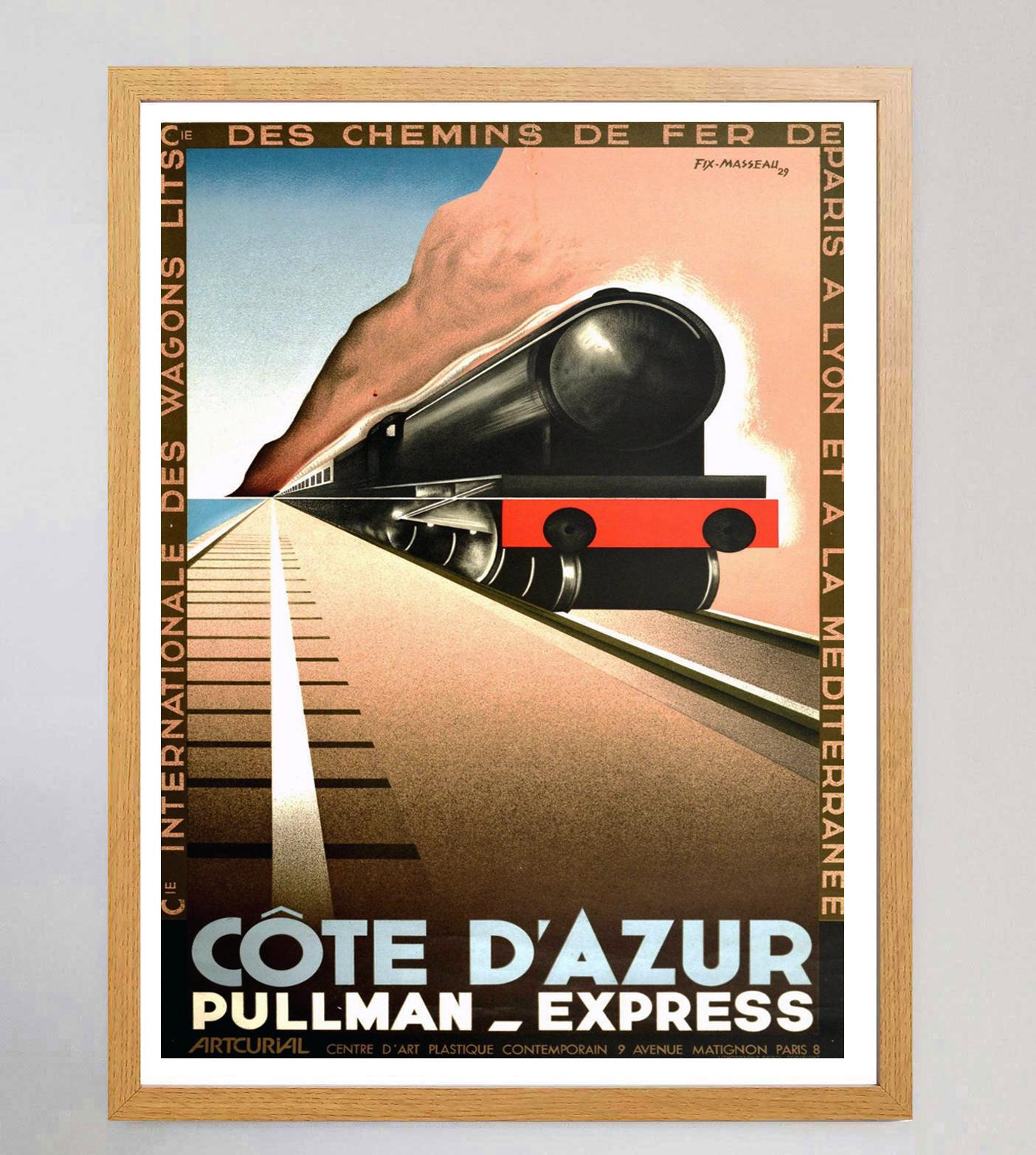 Affiche vintage d'origine Pullman Express - Fix-Masseau, Côte d'Azur, 1982 Bon état - En vente à Winchester, GB