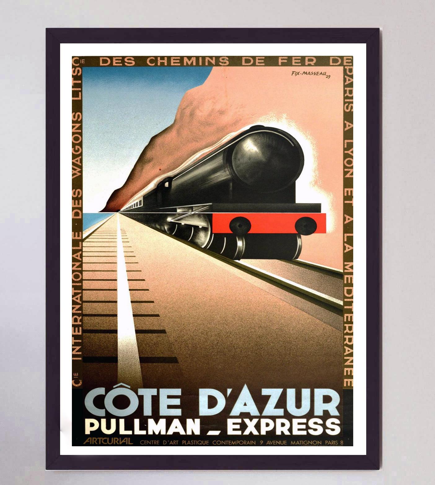 Papier Affiche vintage d'origine Pullman Express - Fix-Masseau, Côte d'Azur, 1982 en vente