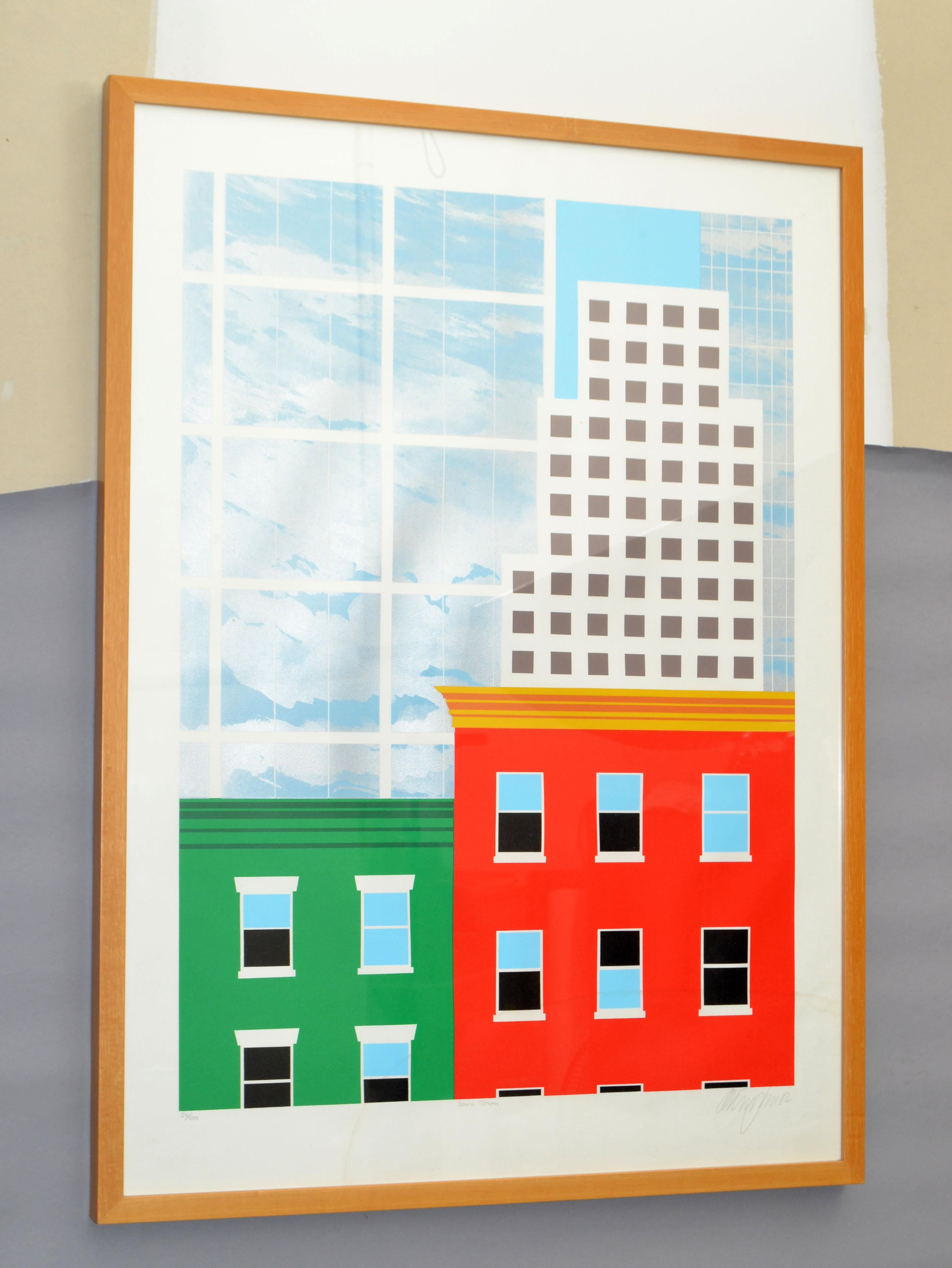 Large Wood Framed Down Town New York made in 1982 Mid-Century Modern Wall Painting, Fine Art.
Signed by Artist., Numbered 54/250.
Fine Art Size: 19.75 x 27.5 inches.
 
 