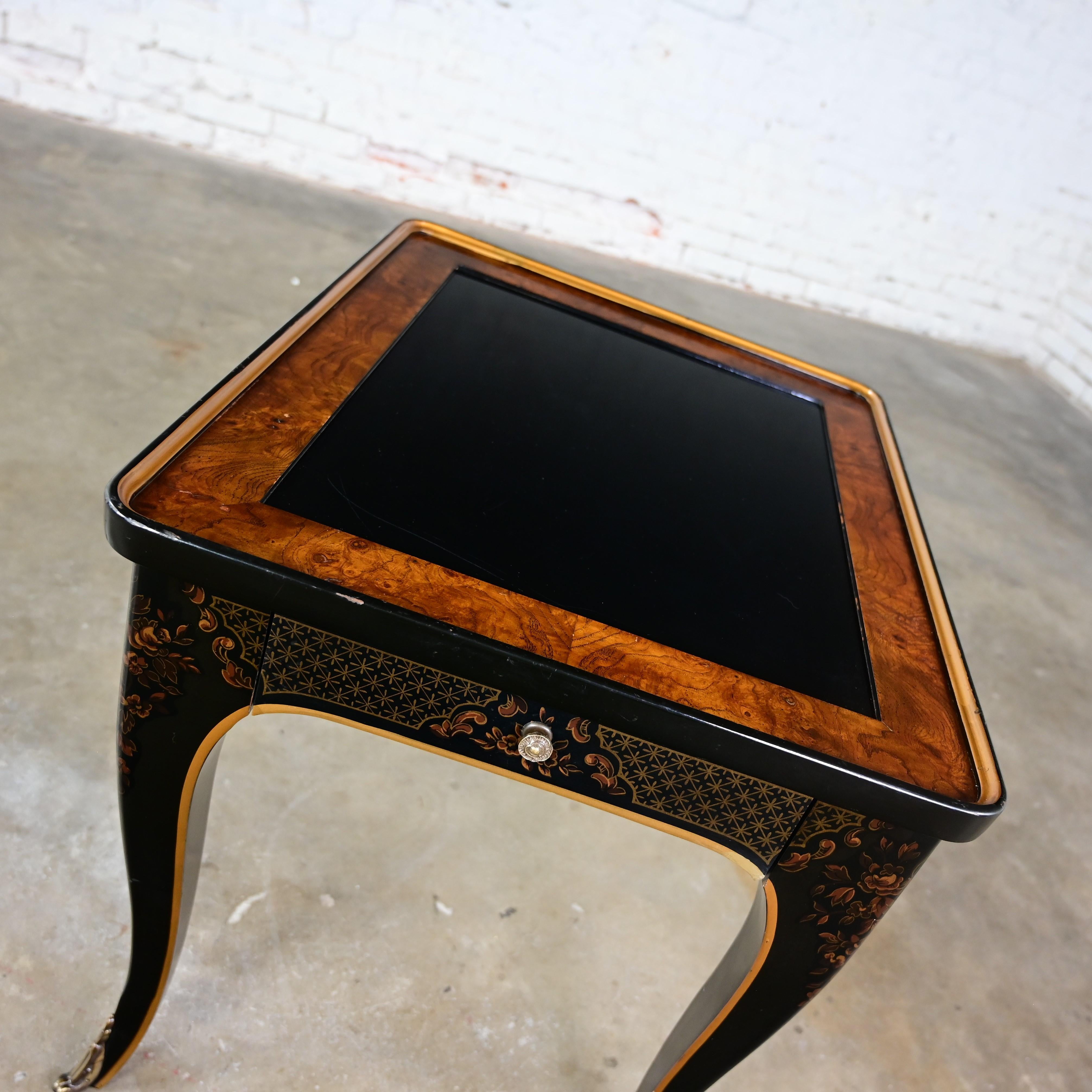 1982 Drexel Heritage ET Cetera Chinoiserie End Table Black & Burl with Ormolu For Sale 3
