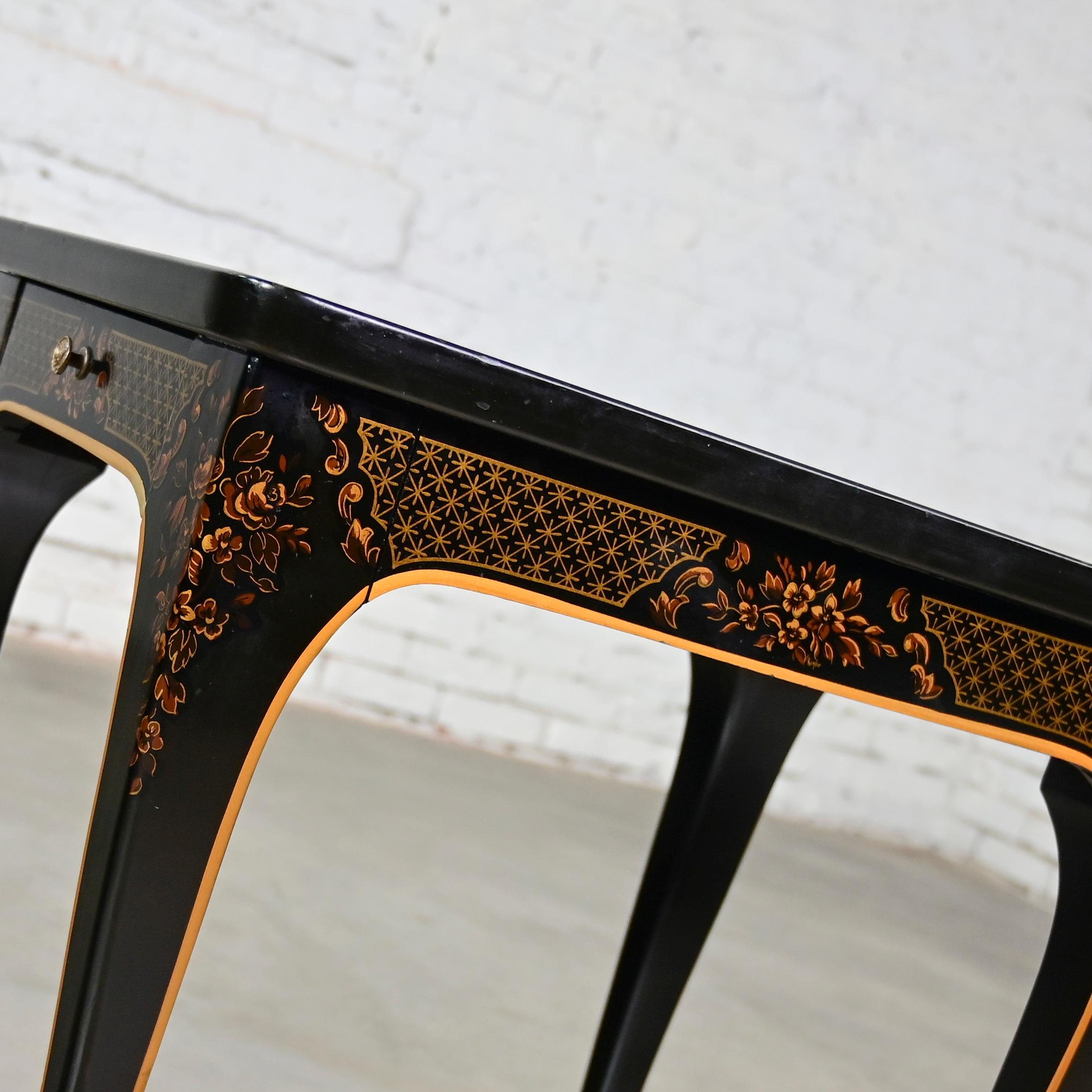 1982 Drexel Heritage ET Cetera Chinoiserie End Table Black & Burl with Ormolu For Sale 4