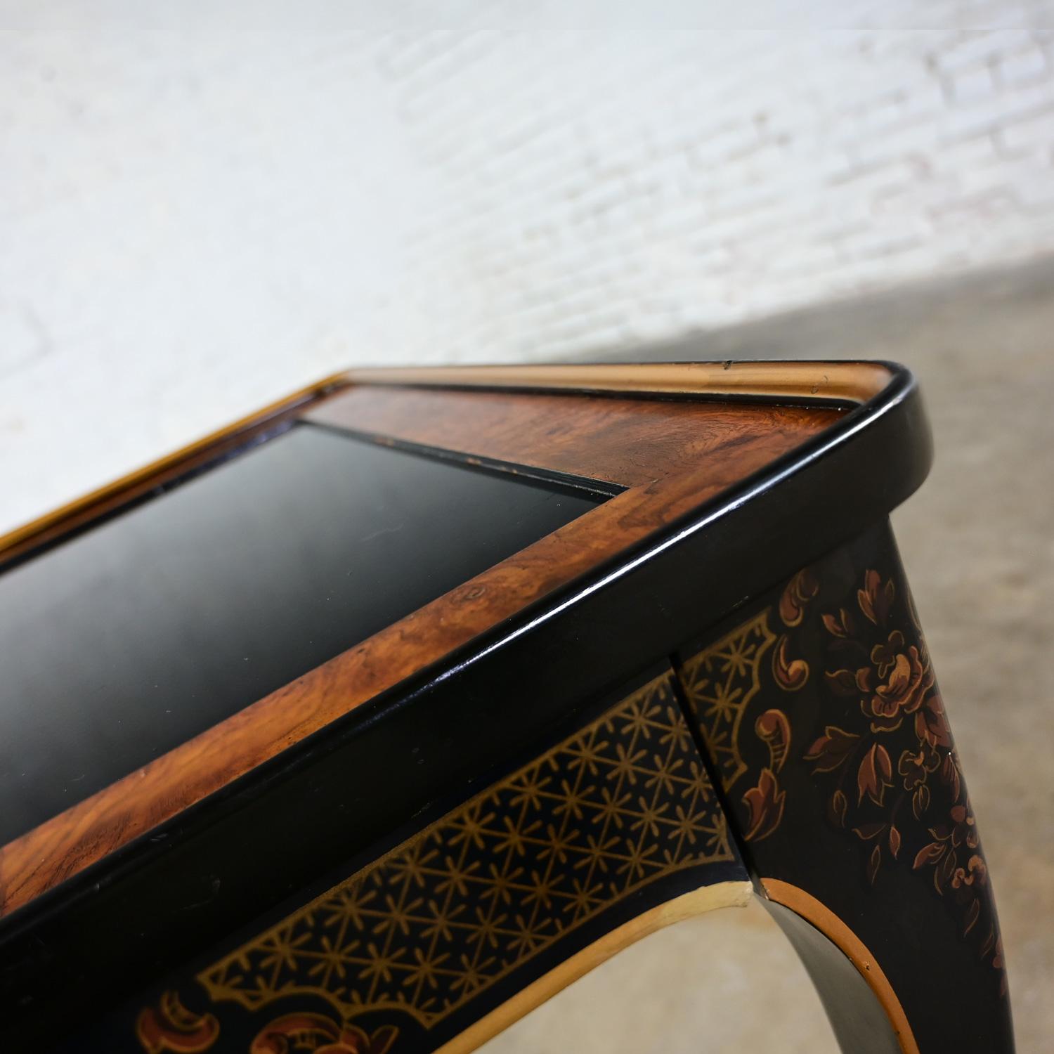 1982 Drexel Heritage ET Cetera Chinoiserie End Table Black & Burl with Ormolu For Sale 5