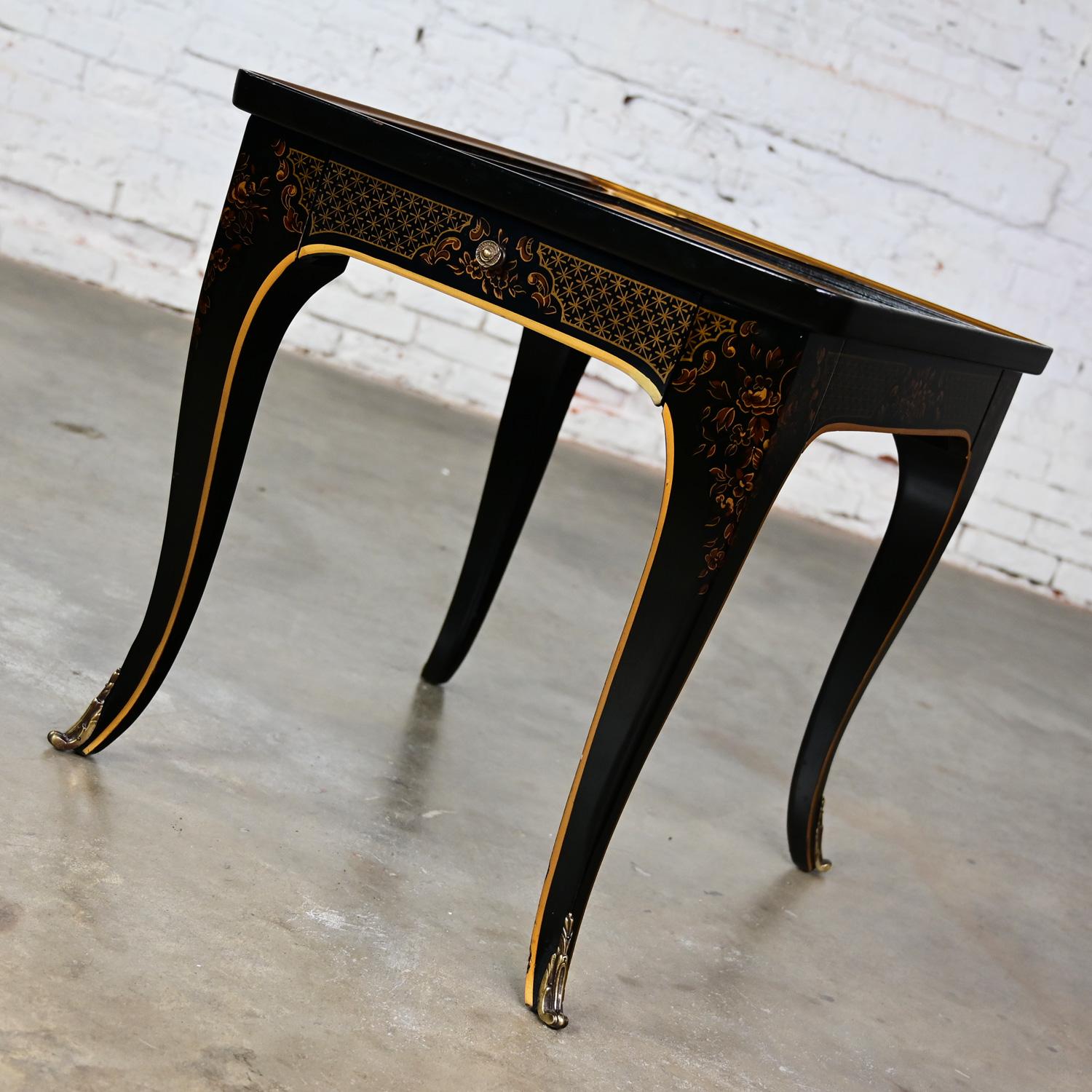 1982 Drexel Heritage ET Cetera Chinoiserie End Table Black & Burl with Ormolu For Sale 6
