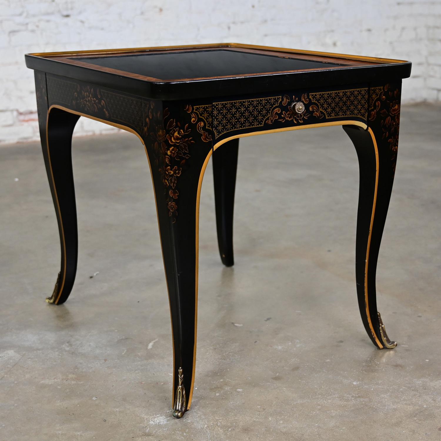 1982 Drexel Heritage ET Cetera Chinoiserie End Table Black & Burl with Ormolu For Sale 11