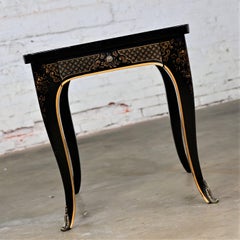 1982 Drexel Heritage ET Cetera Chinoiserie End Table Black & Burl with Ormolu