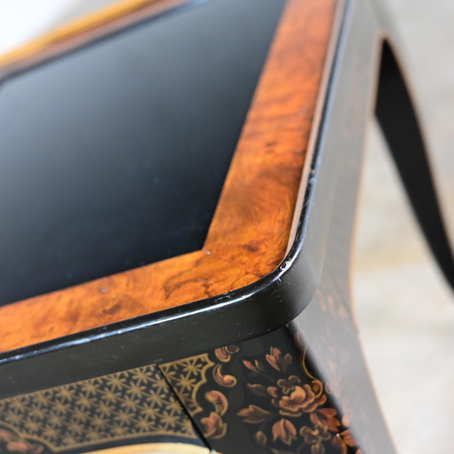 1982 Drexel Heritage ET Cetera Chinoiserie End Table Black & Burl with Ormolu In Good Condition For Sale In Topeka, KS