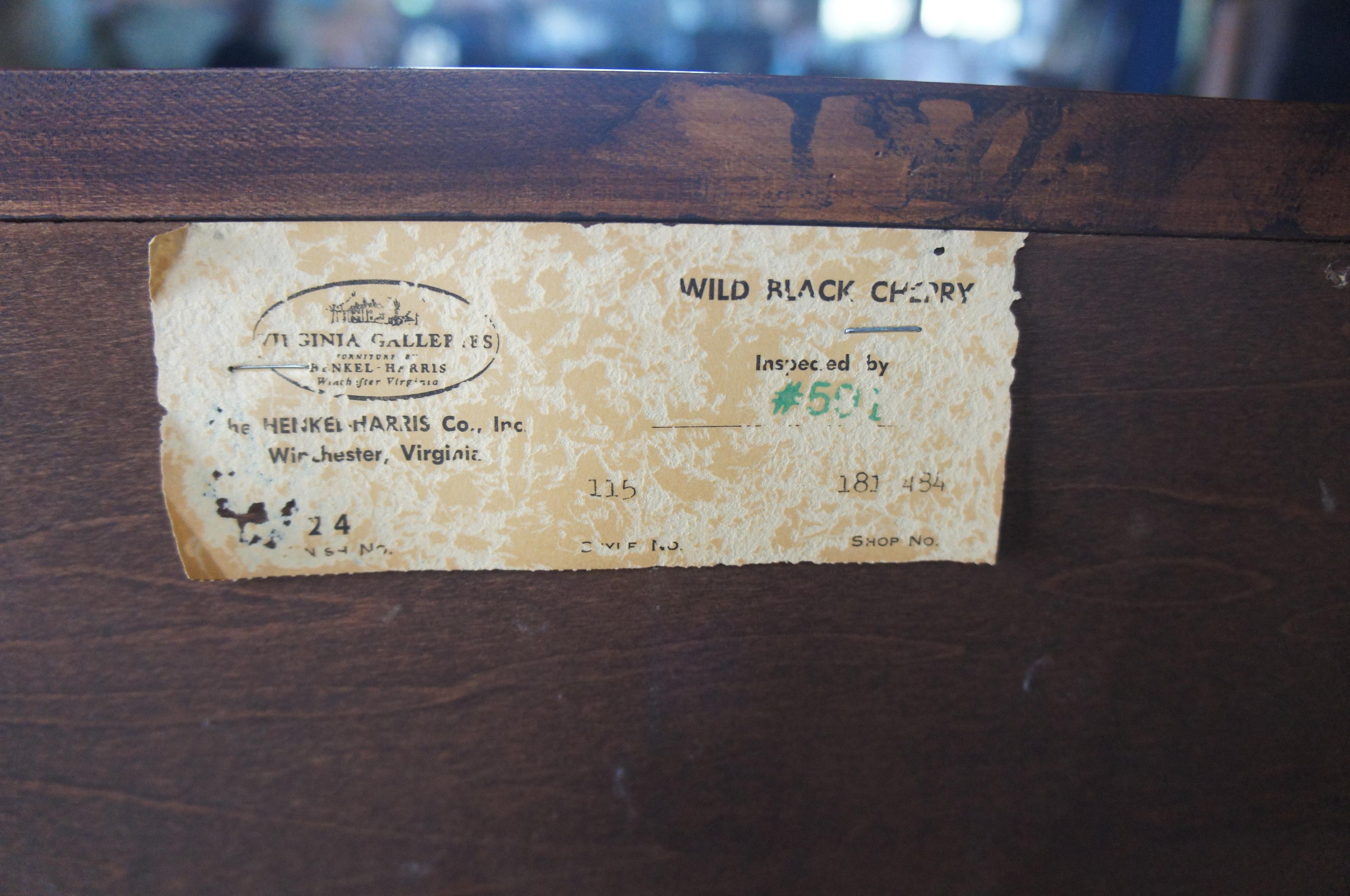 1982 Henkel Harris Wild Black Cherry Chippendale Tallboy Dresser Chest Drawers 5