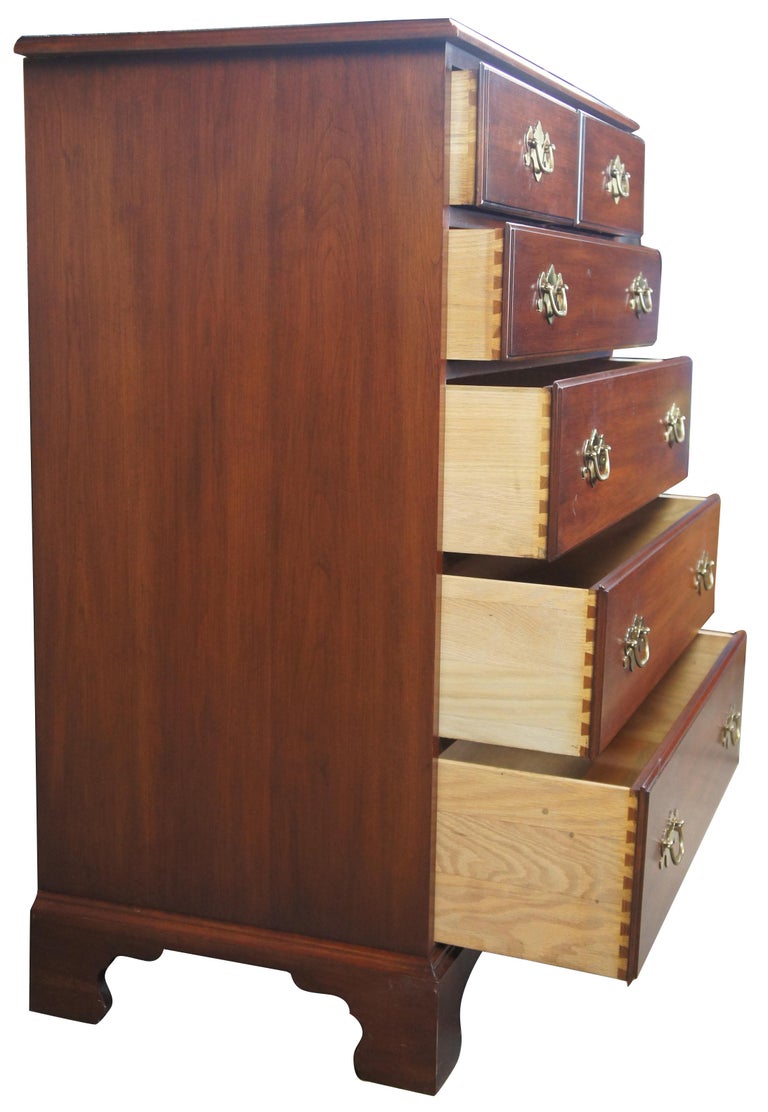 1982 Henkel Harris Wild Black Cherry Chippendale Tallboy Dresser Chest