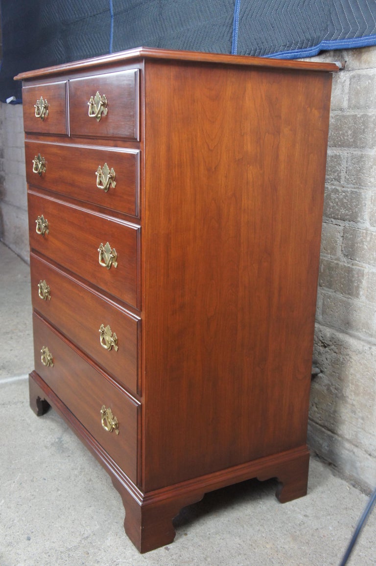 1982 Henkel Harris Wild Black Cherry Chippendale Tallboy Dresser Chest