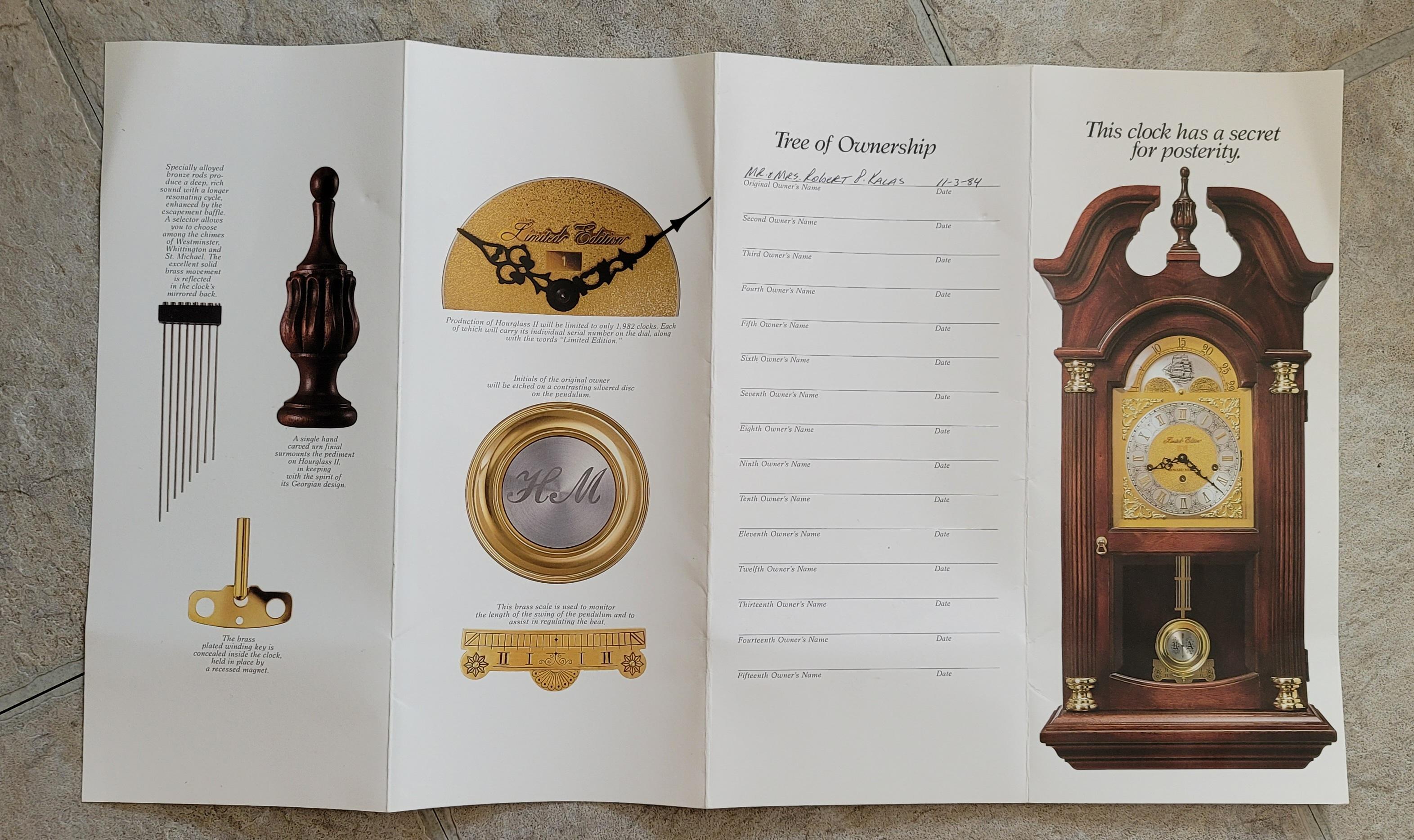 1982 Howard Miller Limited Edition Mahogany Hourglass II Mantle Clock For Sale 7