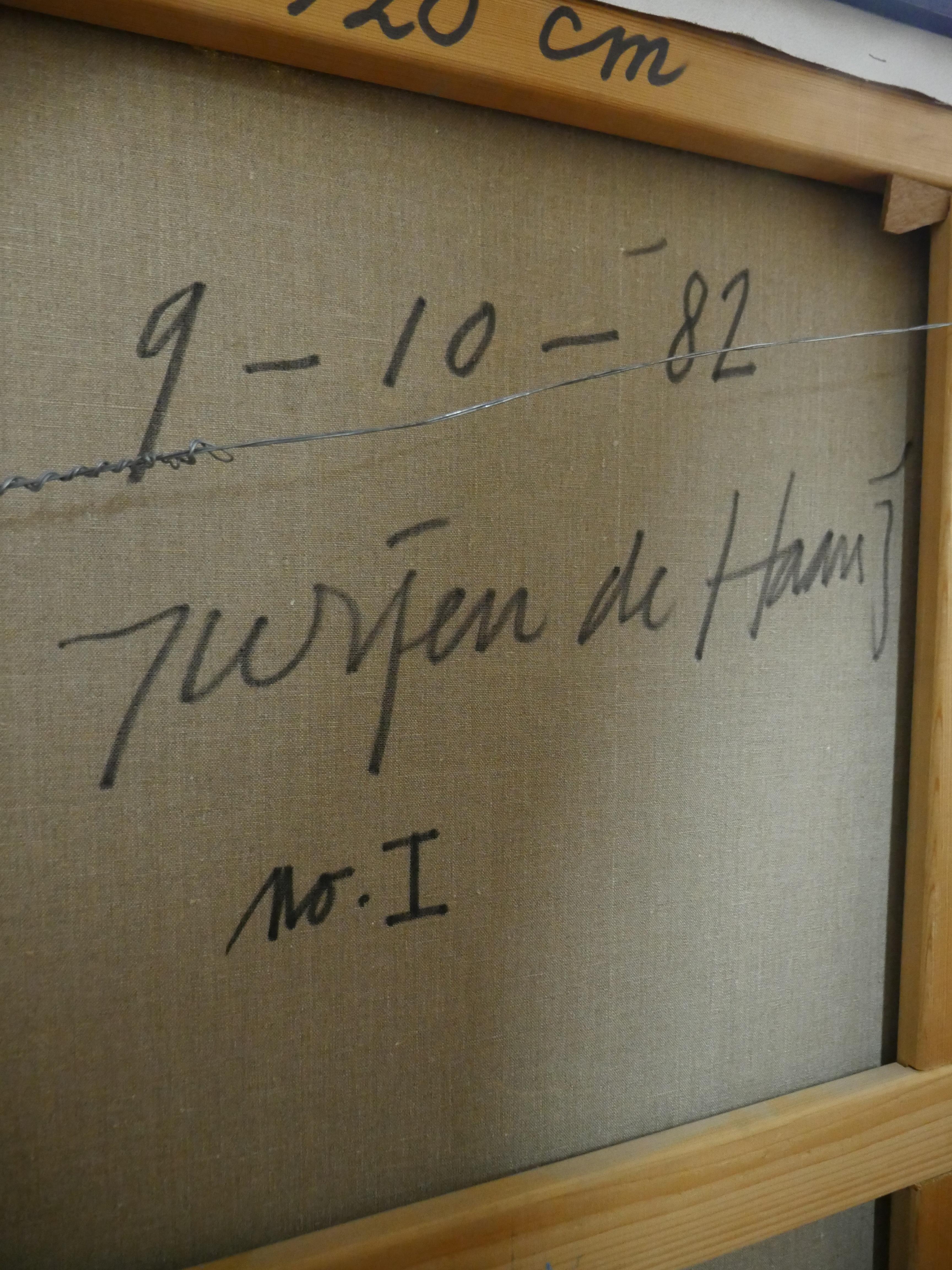 1982 Jurjen De Haan Gerahmtes großes abstraktes Gemälde, Öl auf Leinwand, gerahmt im Angebot 3