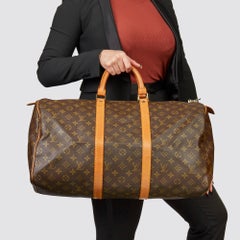 1982 Louis Vuitton Brown Monogram Coated Canvas & Vachetta Vintage Keepall 50