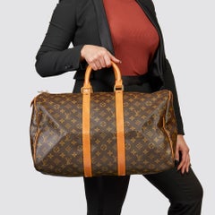 1982 Louis Vuitton Brown Monogram Coated Canvas & Vachetta Vintage Keepall 45