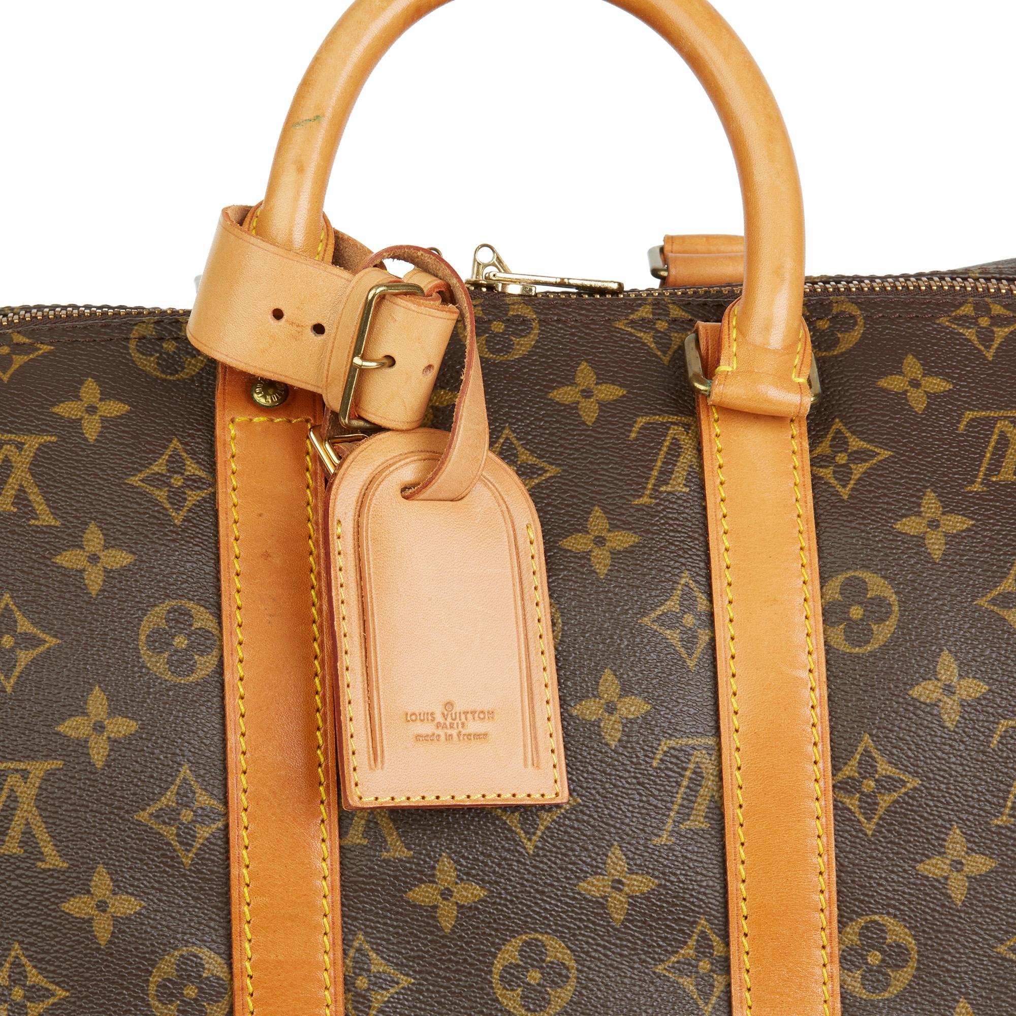 1982 Louis Vuitton Brown Monogram Coated Canvas & Vachetta Vintage Keepall 45 In Good Condition In Bishop's Stortford, Hertfordshire